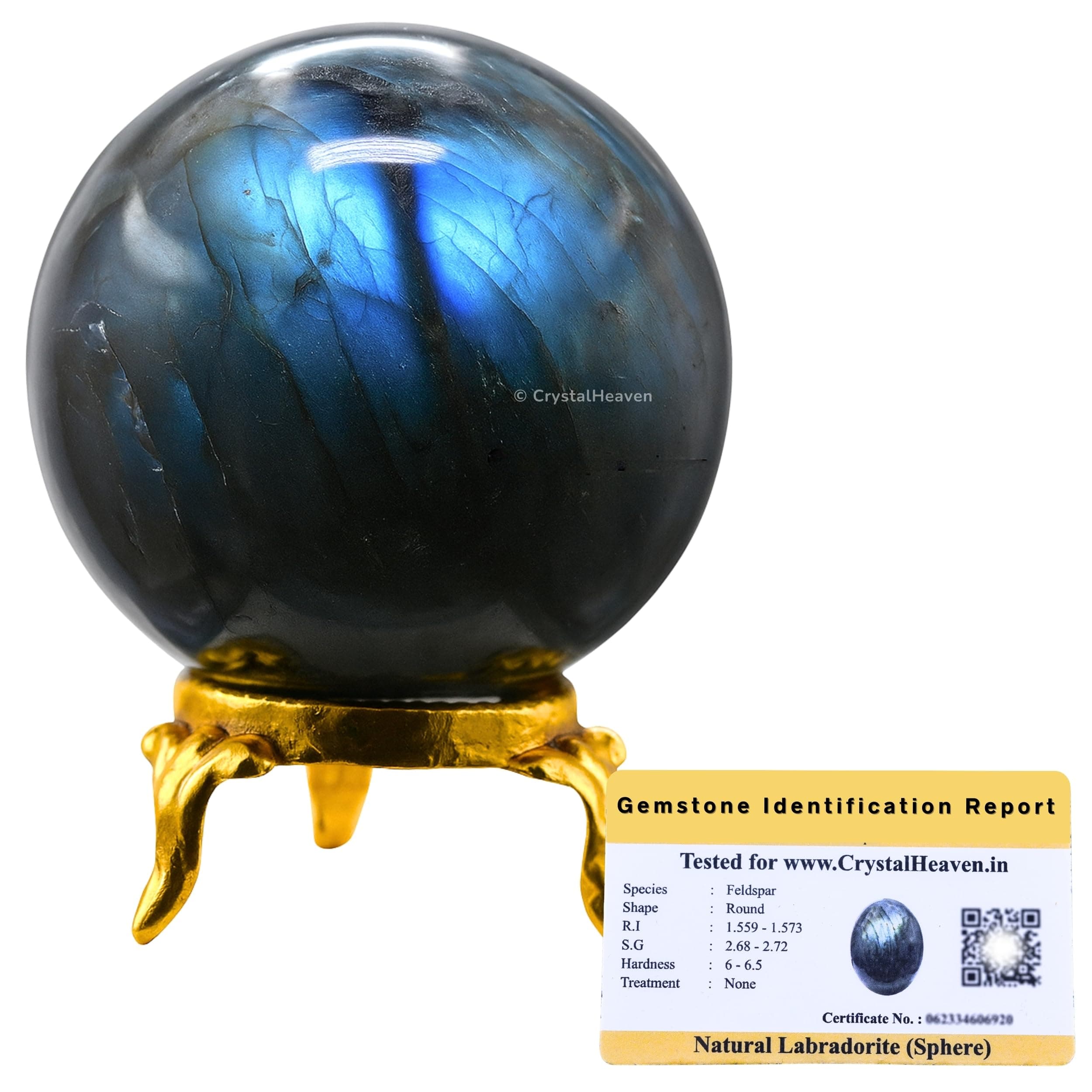 Certified Labradorite Crystal Ball for Meditation - Premium Crystal Vastu Items for Home and Feng Shui Items for Good Luck - Ideal for Pooja Supplies and Spiritual Practices (1.5" Inch)