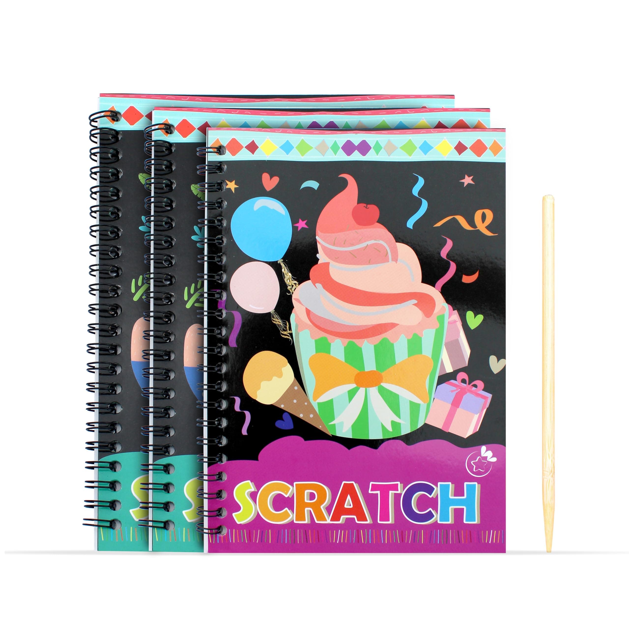 GLUN® Scratch Notepad with Magical Rainbow Color, 8x5 Inch Sheet Size Pencil Stick Notepad, Educational Toy for Kids, Wooden Stylus & 3 Drawing Notepad for Girls and Boys