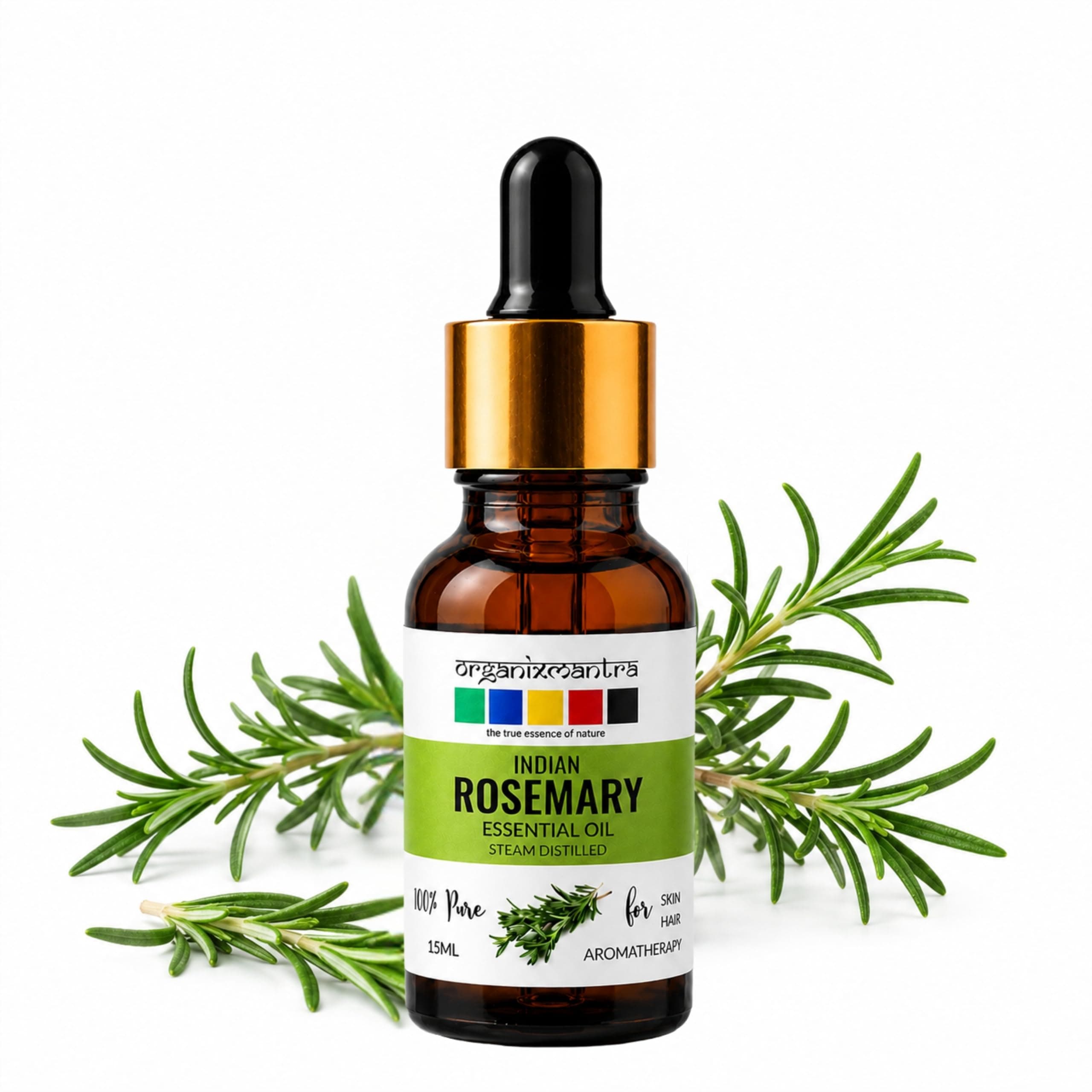 Organix Mantra Rosemary Essential Oil for Hair, Skin & DIY - 100% Natural & Steam Distilled Oil - 15ML