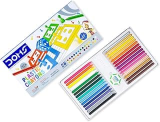 Doms Non-Toxic 28 Shades Super Smooth Plastic Crayons | Erasable & Sharpenable | 1 Eraser & 1 Sharpener Included | Pack of 1