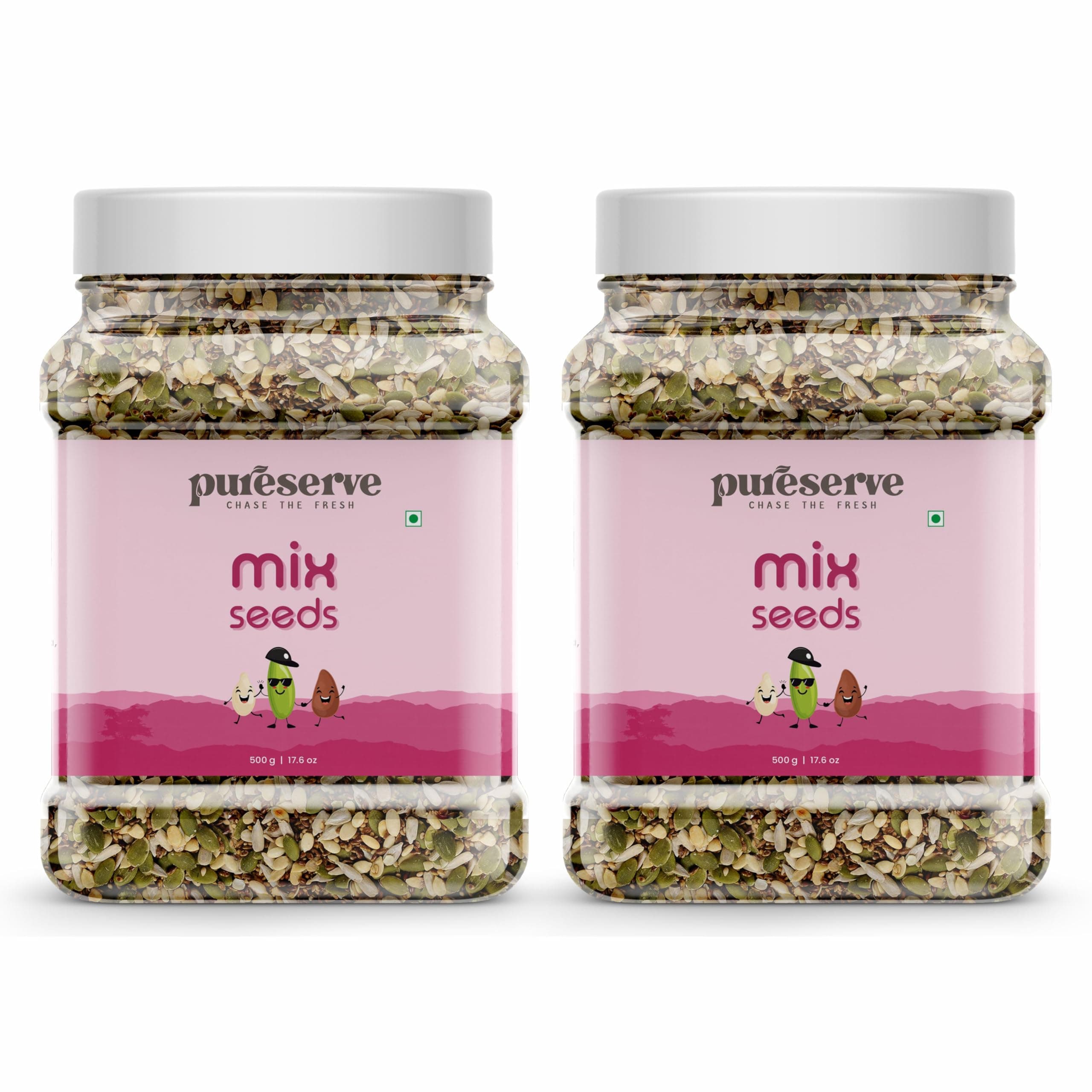 Pureserve 5-in1 Super Seeds Mix 1Kg (500g*2) – Blend of Pumpkin, Sunflower, Flax, Chia & Watermelon Seeds | Rich in Protein & Fiber | Roasted, Ready-to-Eat Healthy Snack
