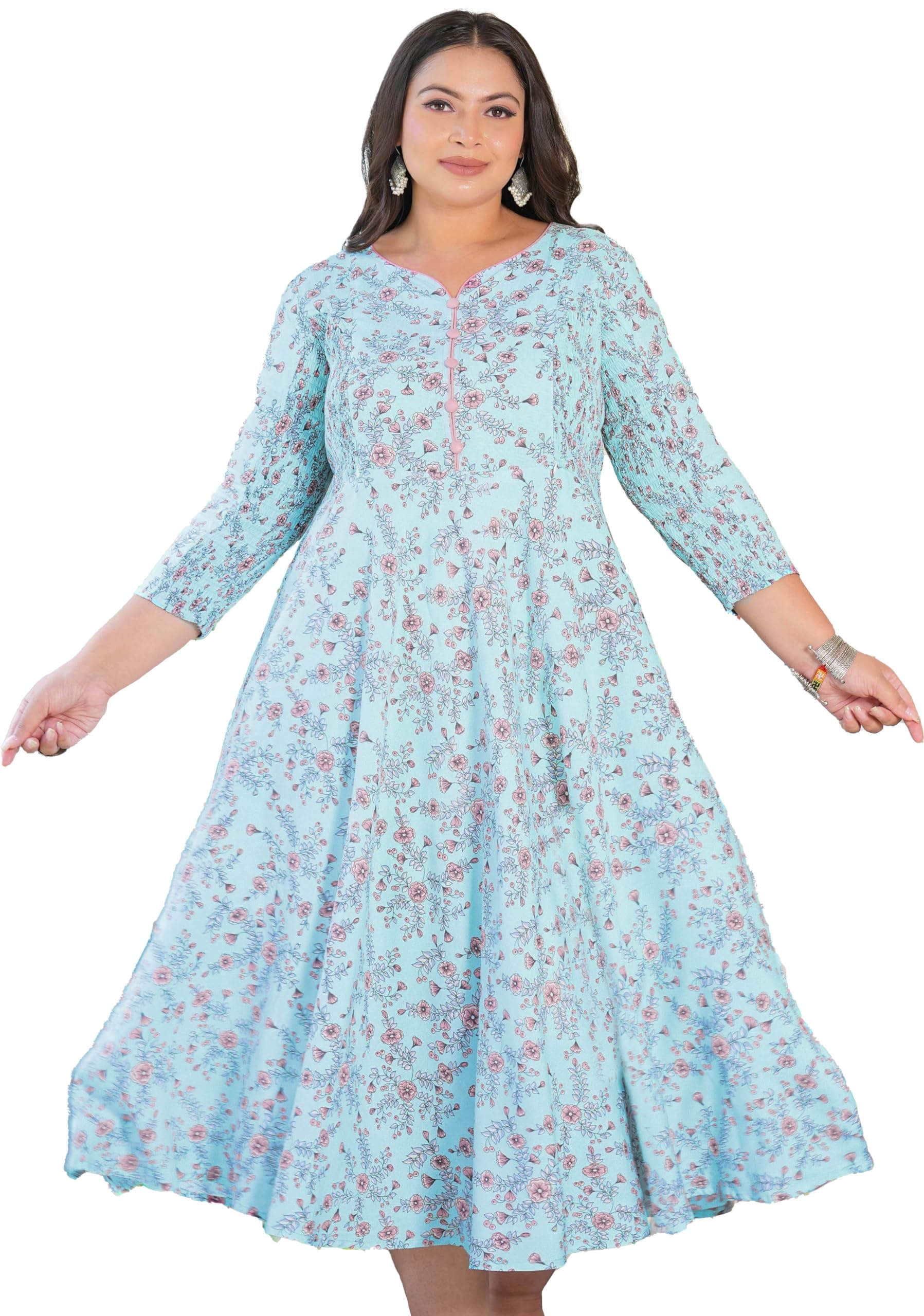 Yash Gallery Women's Rayon Relaxed Fit Anarkali Stretchable Maternity Wear Floral Printed Maxi Dress
