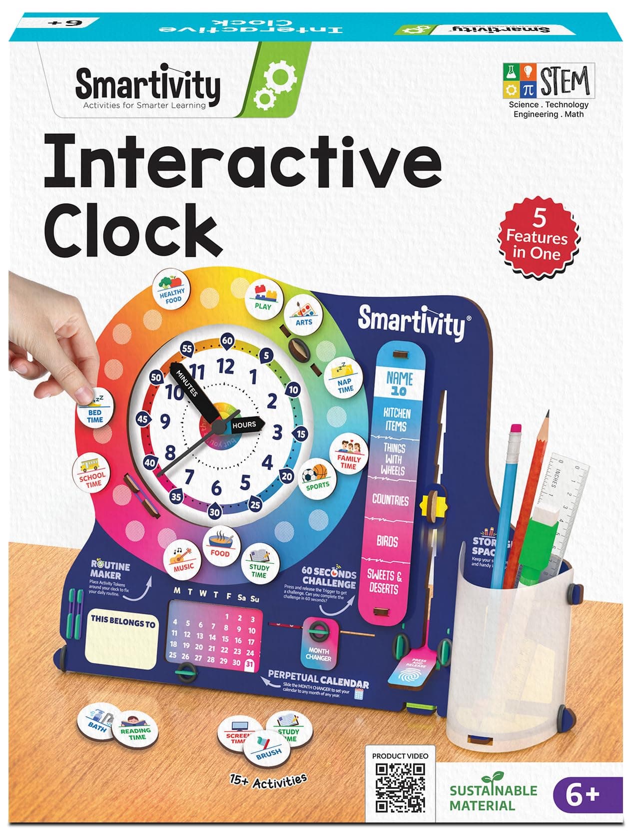 Smartivity DIY Interactive Clock with Stationary Organiser for Kids Ages 6-12 | Features an Infinity Calendar | Birthday Gift for Boys & Girls | Educational Toy