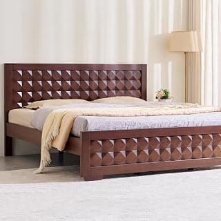 Home Centre Helios Lisbon Kane Mahogany Wood King Size Bed | Walnut | 1 Year Warranty