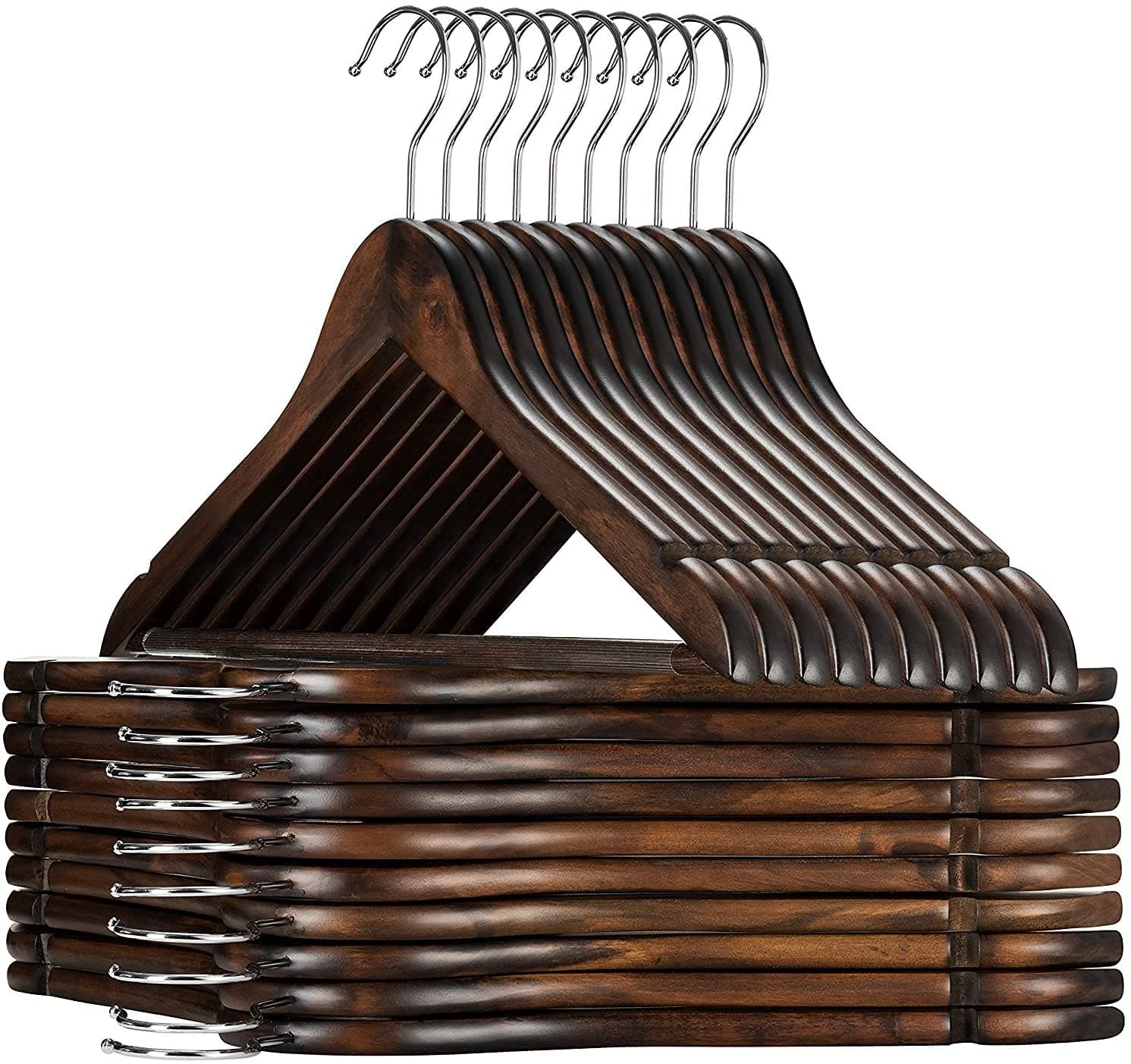 Evolluxi Lotus Wooden Hangers, Solid Wood Shirt Hangers,Dress Coat Jacket Clothes Hangers,with Extra Smooth Finish, 360 Degree Swivel Hook(Retro) (Walnut, 36)