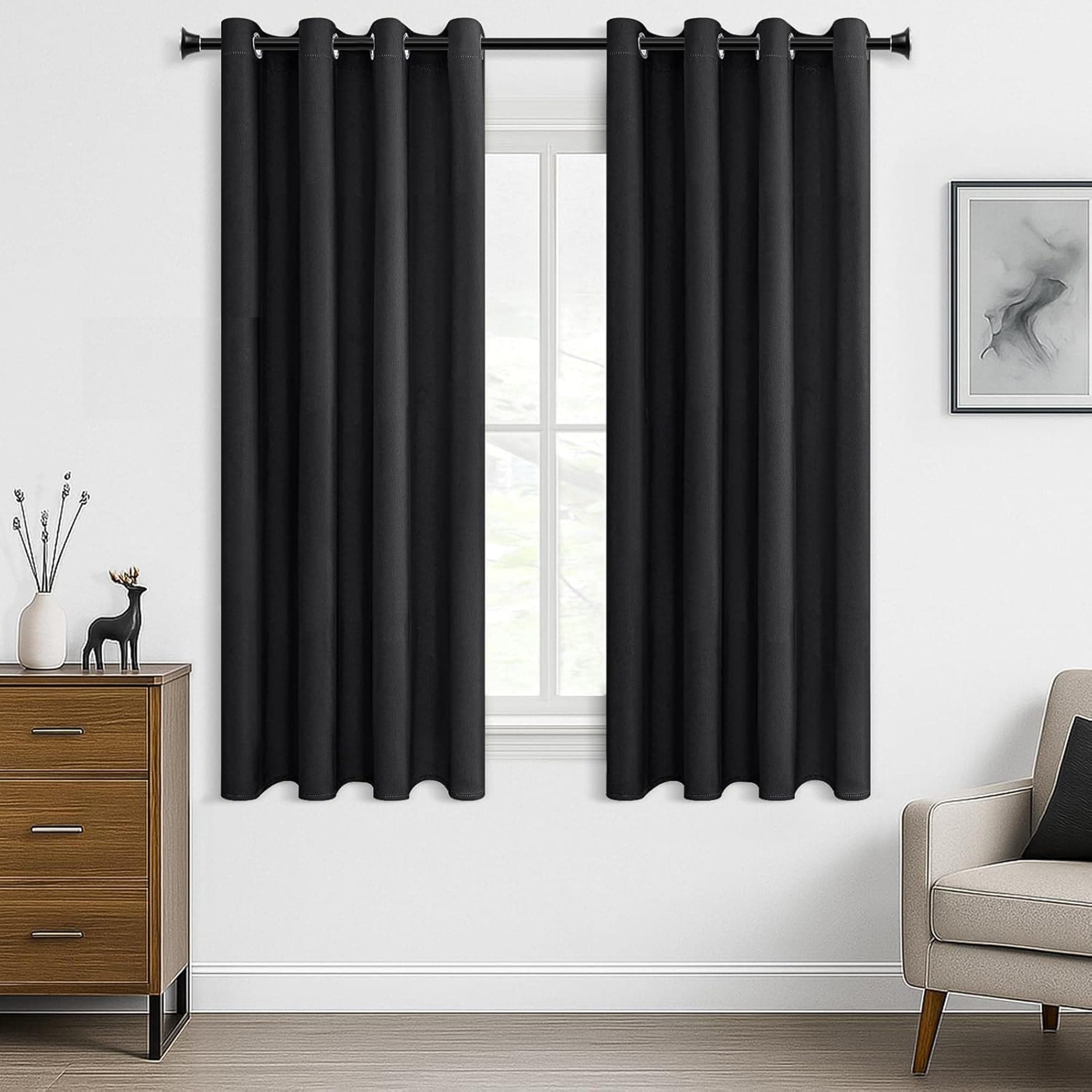 Galaxy Home Decor Premium Blackout Curtain for Window 5 Feet | Thermal Insulated Modern Window Curtain with Rings for Living Room & Bedroom | Pack of 2, Black