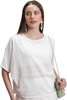 Tokyo Talkies Women's Crochet Top | Extended Sleeves | Solid & Elegant Fashion | Tops for Woman | Women Tops | Stylish Top
