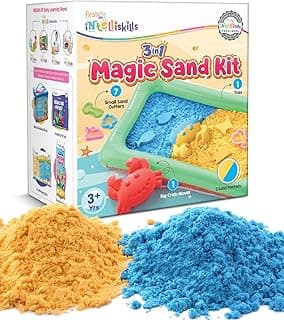 Intelliskills Premium 500g Magic Play Sand Kit for Kids, 3-in-1 Creative Art&Craft Activity Set, Big Crab,7 Shape Molds&Inflatable Tray, Sensory Learning Toy for Toddlers 3+ Years, BIS Certified,Green