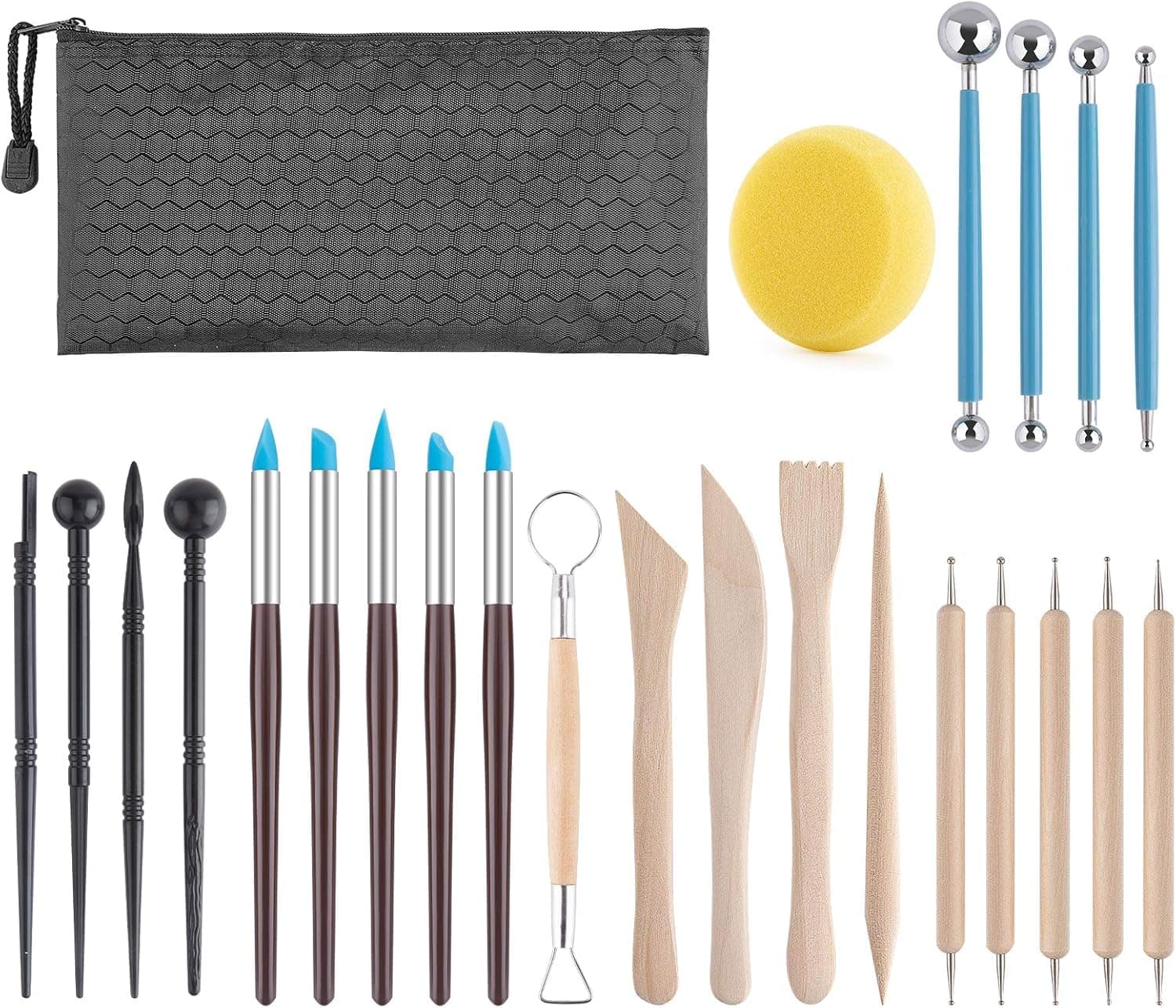 INOG Clay Tools Kit, 25 PCS Polymer Clay Tools, Ceramics Clay Sculpting Tools Kits, Air Dry Clay Tool Set for Adults, Kids, Pottery Craft, Baking, Carving, Drawing, Dotting, Molding, Modeling, Shaping