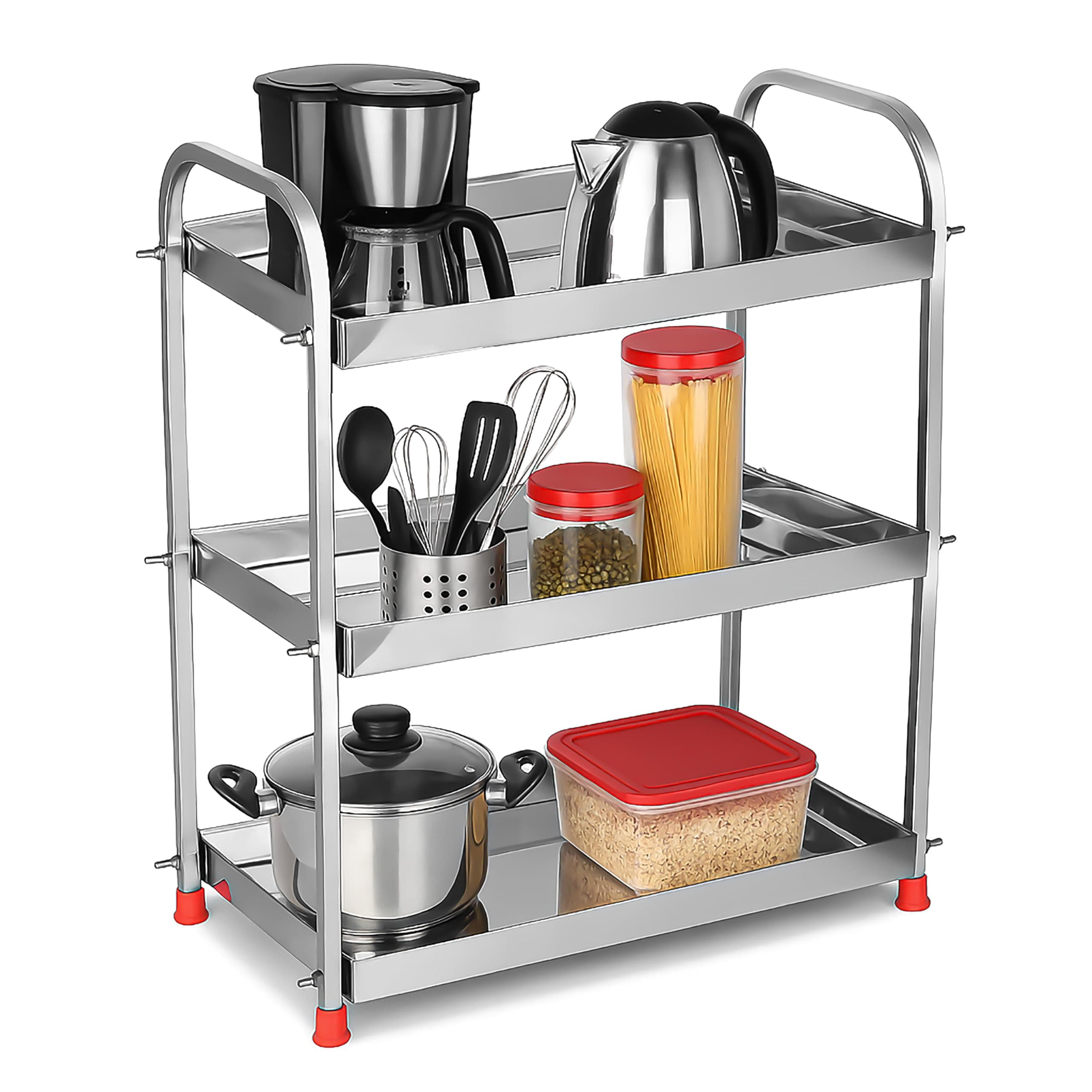 AB99 COLLECTION Stainless Steel 3-Tier Storage Rack for Kitchen, Bathroom & Vanity, Multipurpose Shelf Organizer for Jars, Spices, Toiletries & Cosmetics Stand, Countertop Stand