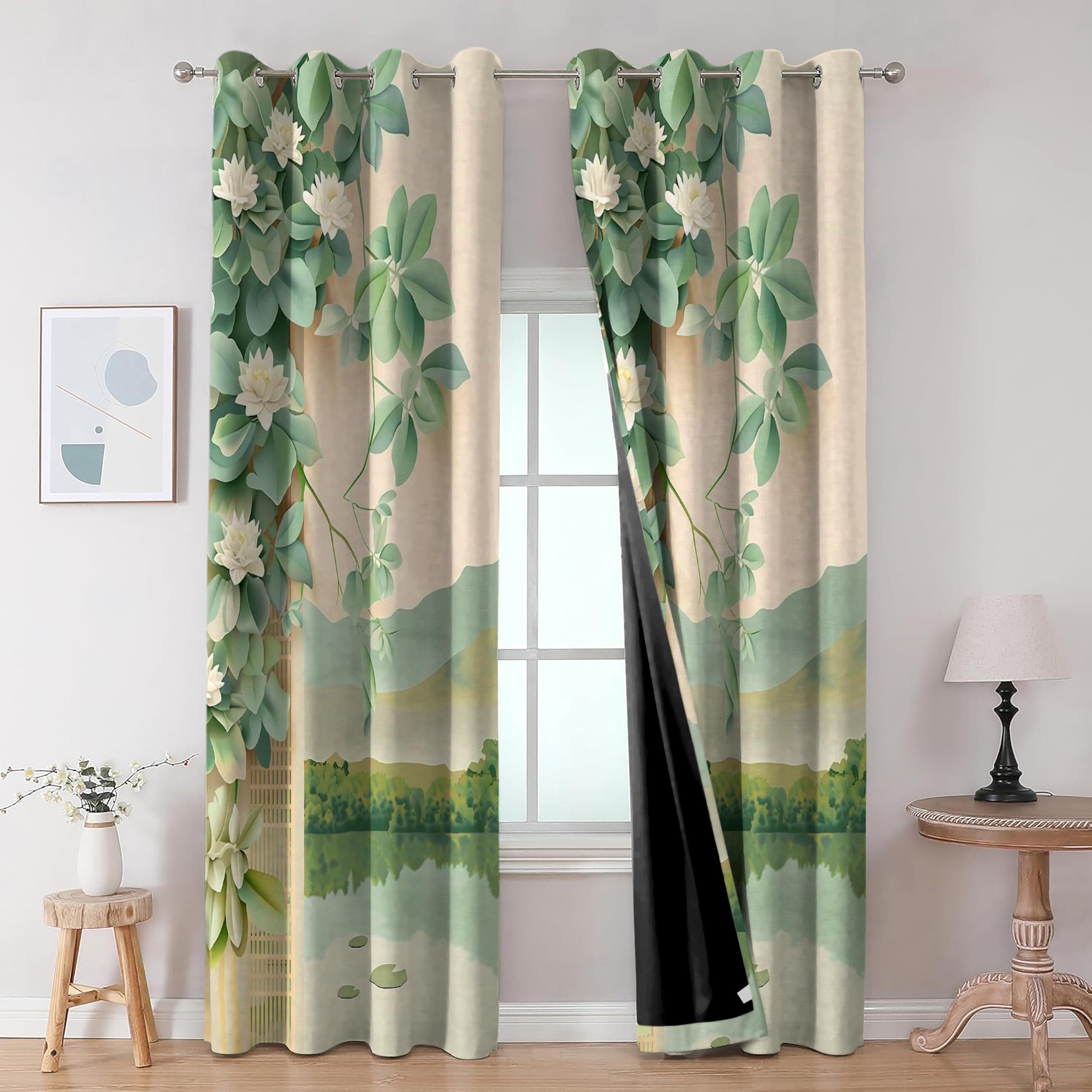 Ultimate Trends Polyester Blackout Digital Printed Curtains | for Doors and Windows | Eyelets | Set of 2 | 8 FEET | Nature Green