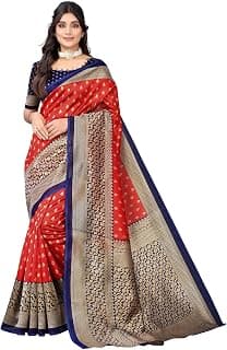 Satrani Women's Printed Poly Silk Saree with Unstitched Blouse Piece