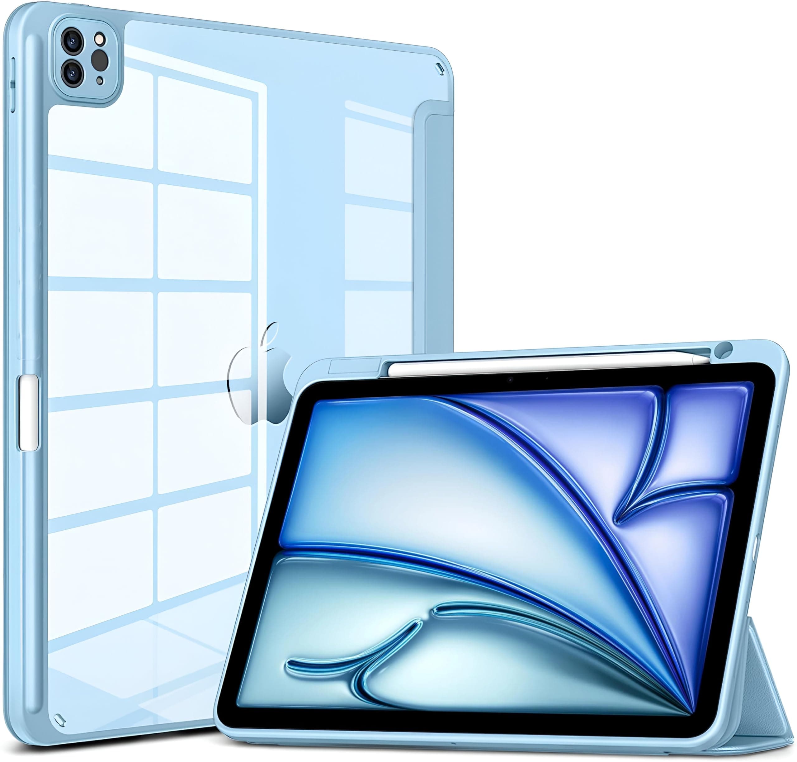 ProElite Case for iPad Air 11 Inch M4/M3/M2 2026/2025/2024, iPad Air 10.9 inch 5th/4th Gen & iPad Pro 11 inch 4th/3rd Gen 2022 case Cover, Transparent Smart Flip Cover with Pencil Holder, Haze Blue