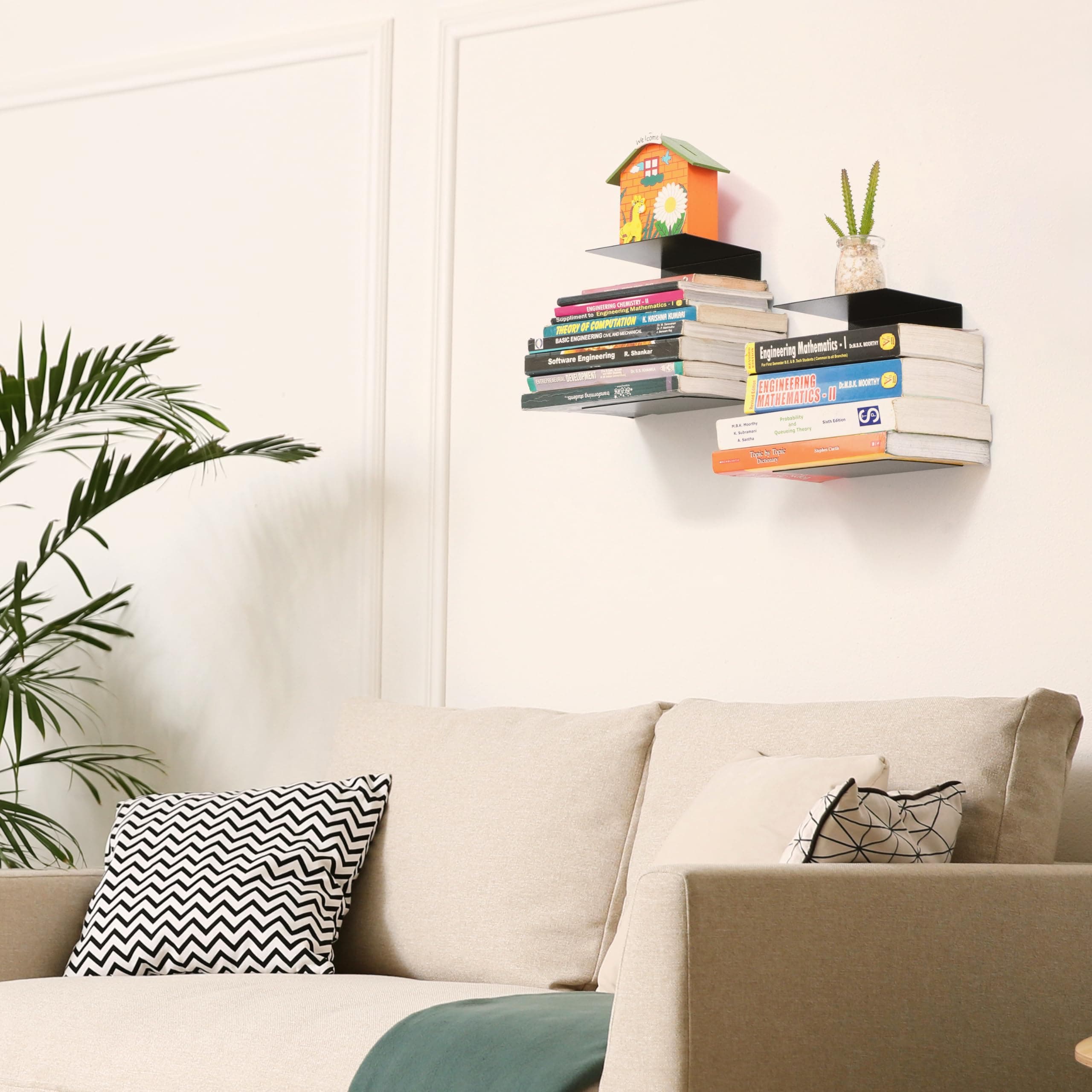 Livzing Invisible Floating Metal Book Shelf-CD DVD Display Bookcase Rack Wall Mount Shelves - Multipurpose Organizer Bibliophile Living Room Office Home Decor Items Stand (Set of 2) - Black (Medium)