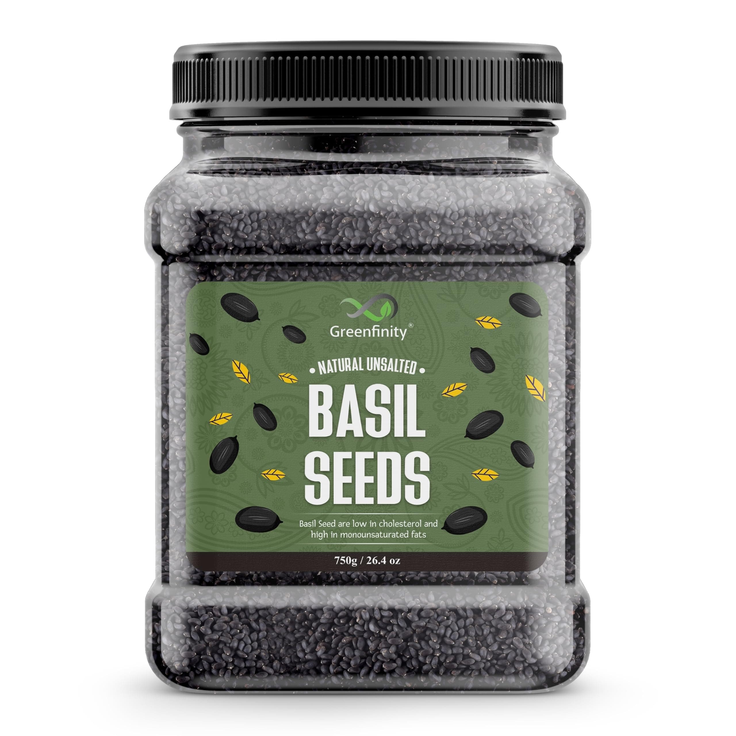 GreenFinity Basil Seeds 750g | Raw Sabja Seeds for Eating | Healthy Snacks | Jar Pack