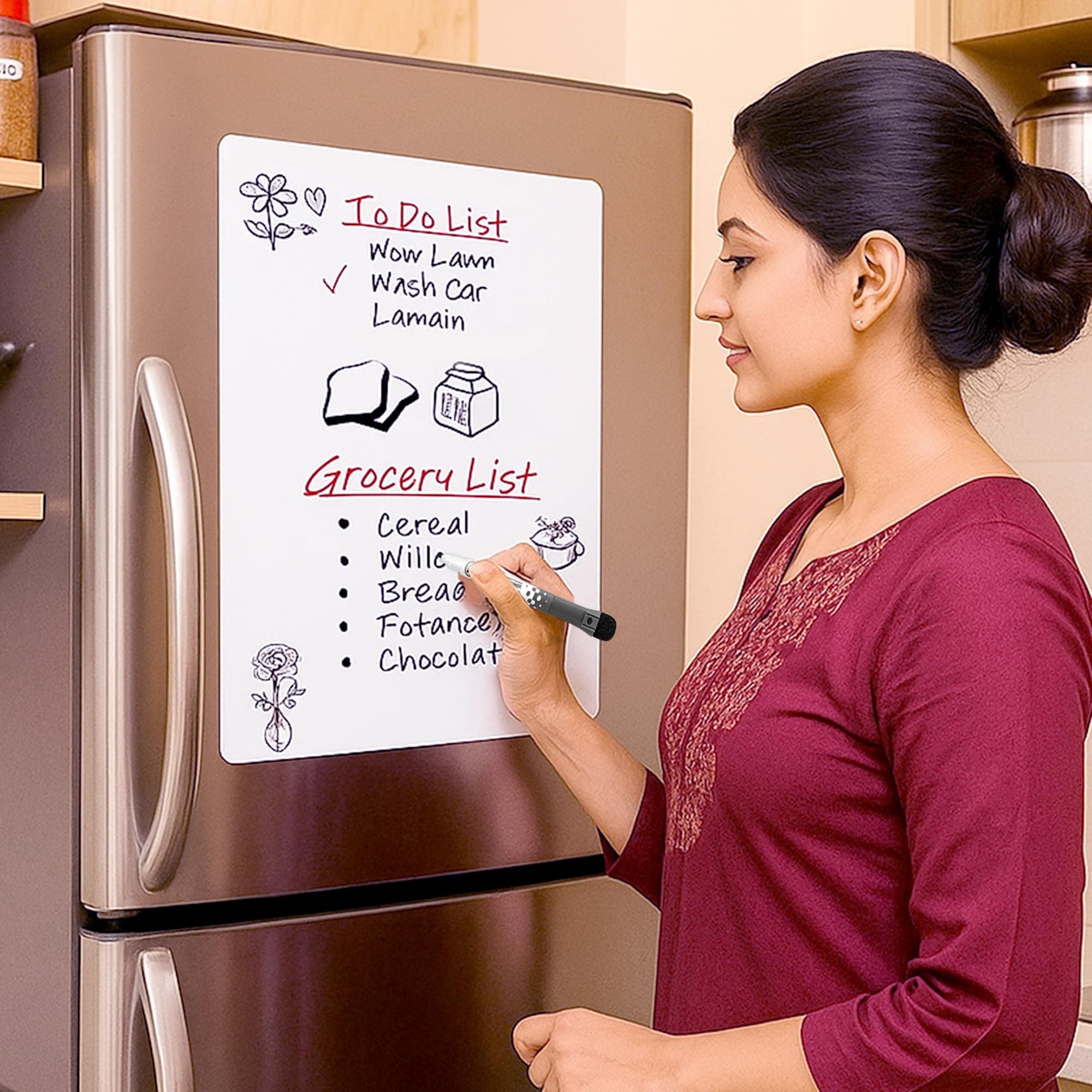 GLUN® Magnetic White Board Planner (23x30cm, Landscape) + Marker Combo | Dry Erase Board for Home & Office | Includes Black Marker