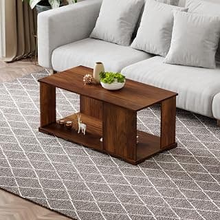 BLUEWUD Noel Engineered Wood Coffee Center Sofa Tea/Teapoy Console Table with Inner Storage for Sofa Set Living Room Home Hall (Brown Maple)