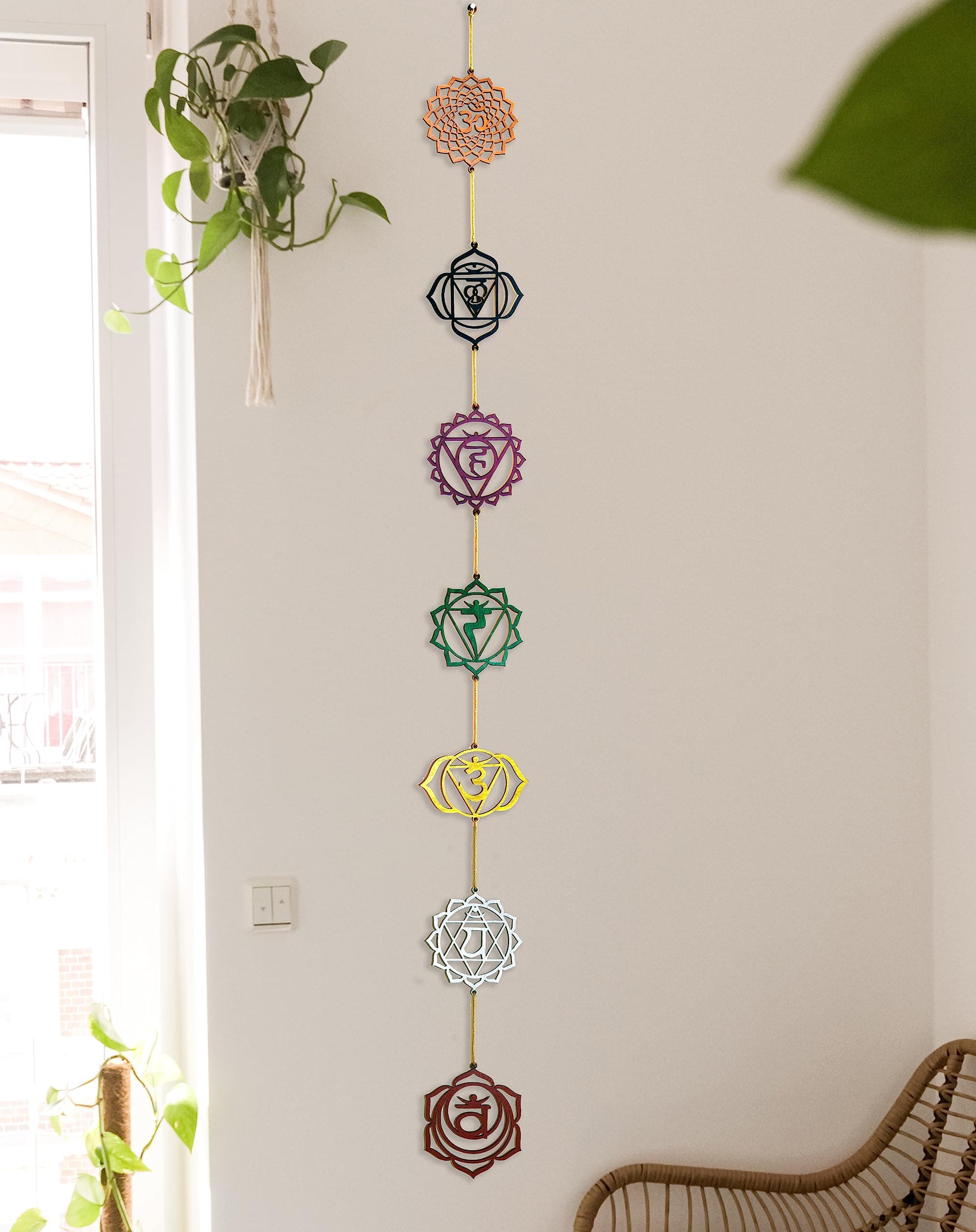 Elk Handmade Wooden Chakra Symbol Wall Art Set - 7 Rustic Wood Chakra Decor, Yoga Gifts, Meditation Wall Hanging, Home & Kitchen Decoration