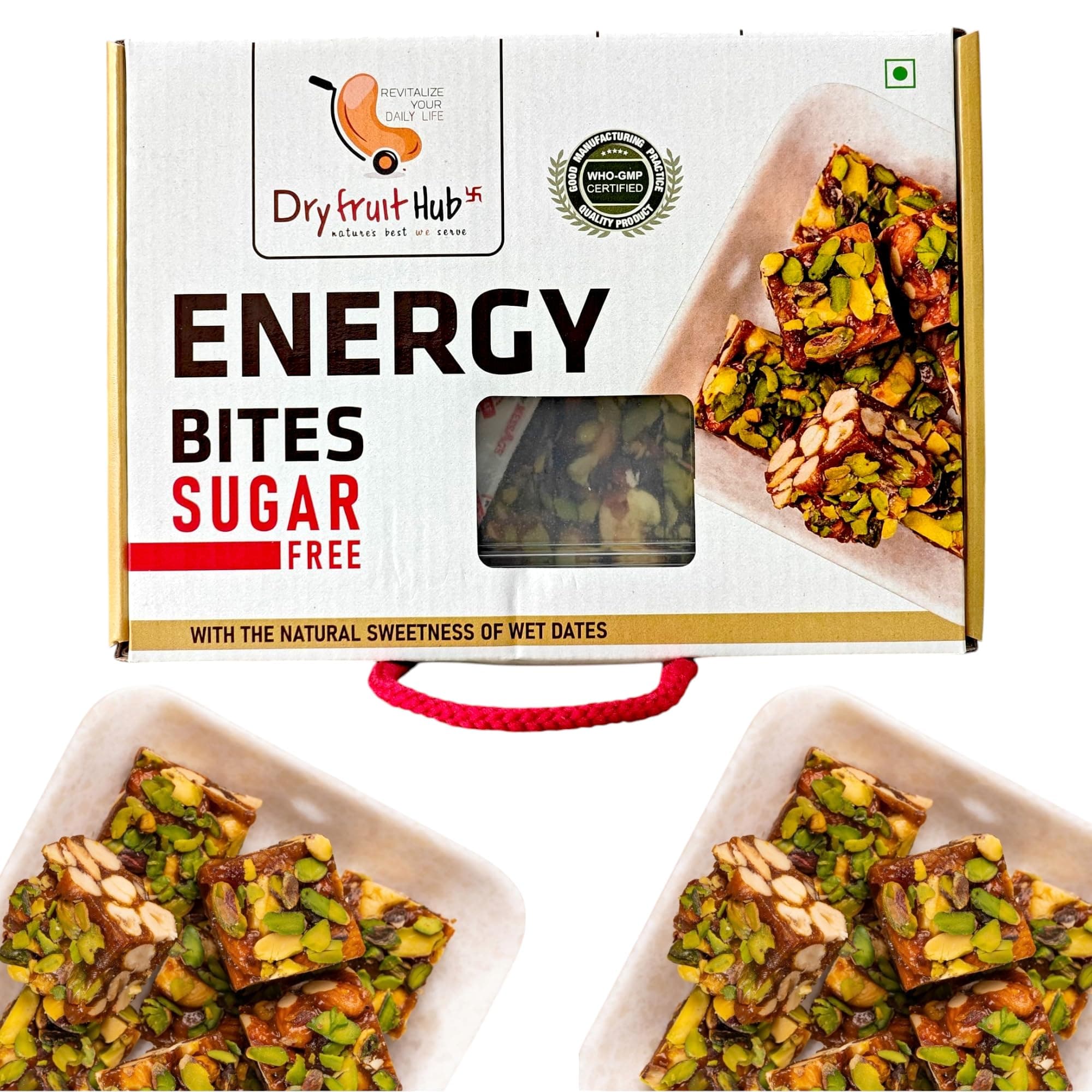 Dry Fruit Hub Energy Bites 500g | Sugar Free Dry Fruit Chikki With Sweetness oF Dates, Kaju, Badam, Pista & Pure Ghee | Protein Rich Healthy Dry Fruit Snack | Dates Barfi | No Added Sugar