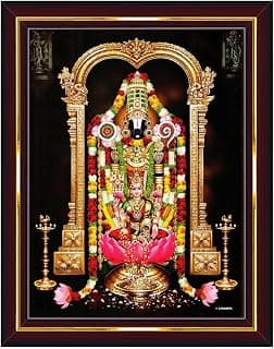 Pavan Photo Laminations Tirupati Balaji Lakshmi Venkateshwara Swamy Wall Painting Framed Home Decor (Wood,Acrylic,Brown,Small Size,6x8 Inch) B461S