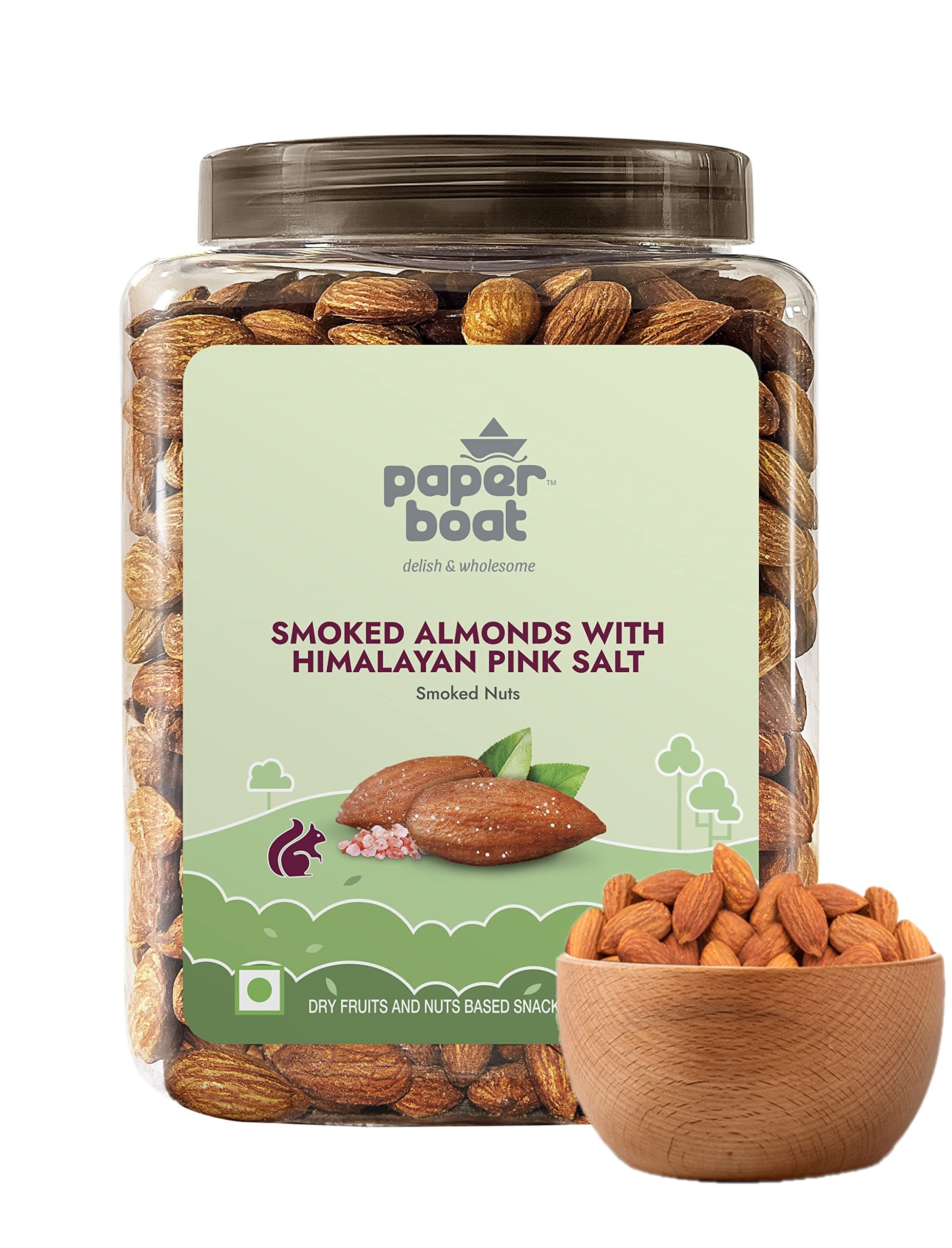 Paper Boat Premium Smoked and Roasted Almonds Himalayan Pink Salt, Healthy Snack - Salted Badam, Reusable Jar 1Kg