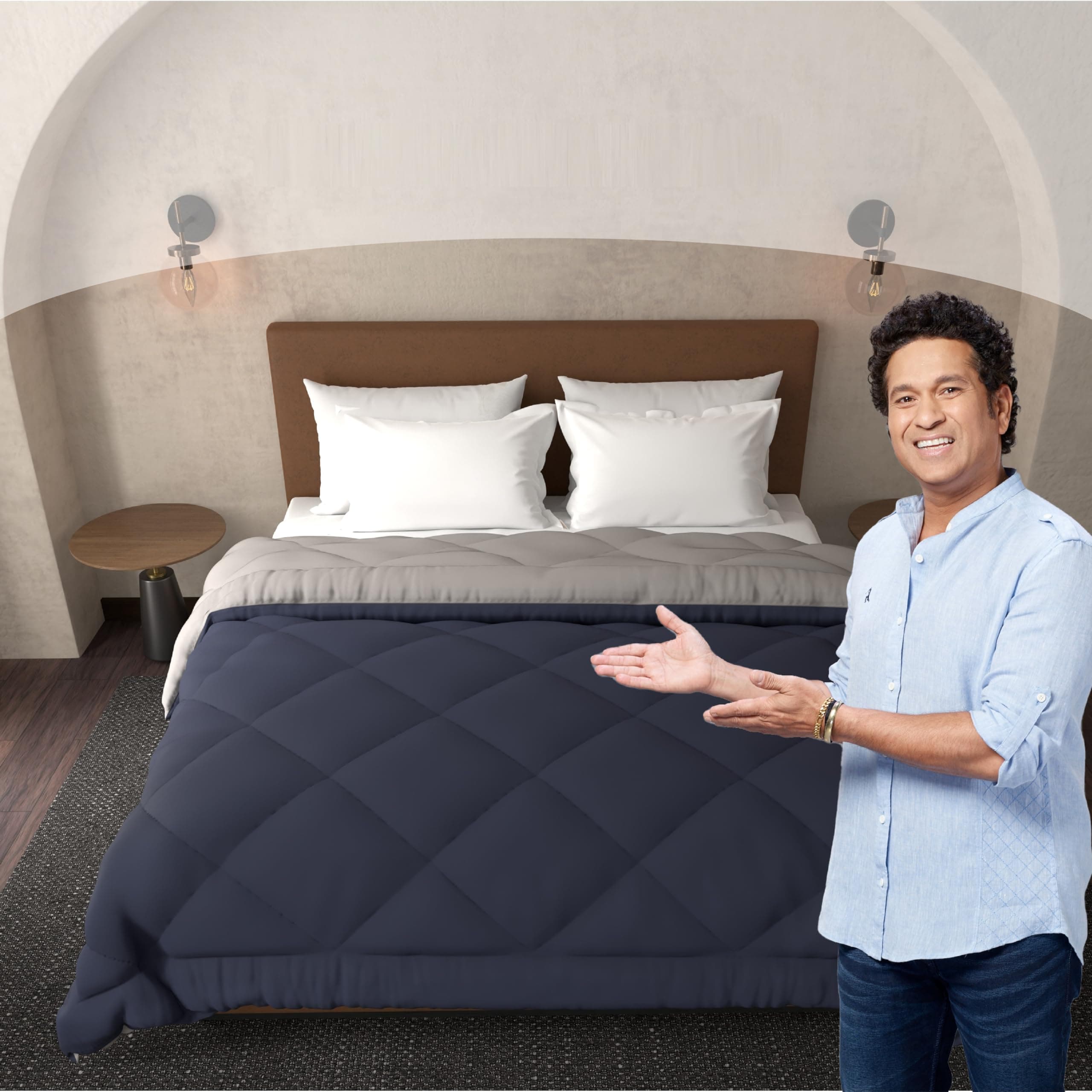 Livpure Smart All Weather Reversible Comforter for Double Bed | Ultra Soft Microfiber Duvet Quilt | Lightweight 200 GSM AC Comforter | Navy Blue & Grey Dual Color Blanket | 90 x 100 Inches