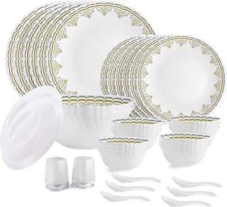 CELLO Dazzle Series Victor Opalware Dinner Set | 36Pcs | White | Microwave & Dishwasher Safe | Light-Weight & Durable | Chip & Scratch Resistant | Best for Special Occassion & Gifting Purpose