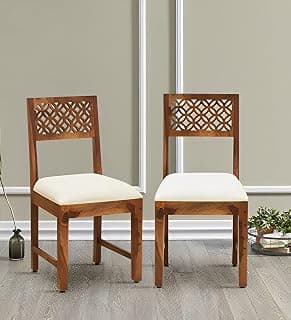 DIA Chitra Furniture Solid Sheesham Wood Two Chairs for Dining Room & Study Room |Finish Color:-Natural Finish | Cushion- Cream |