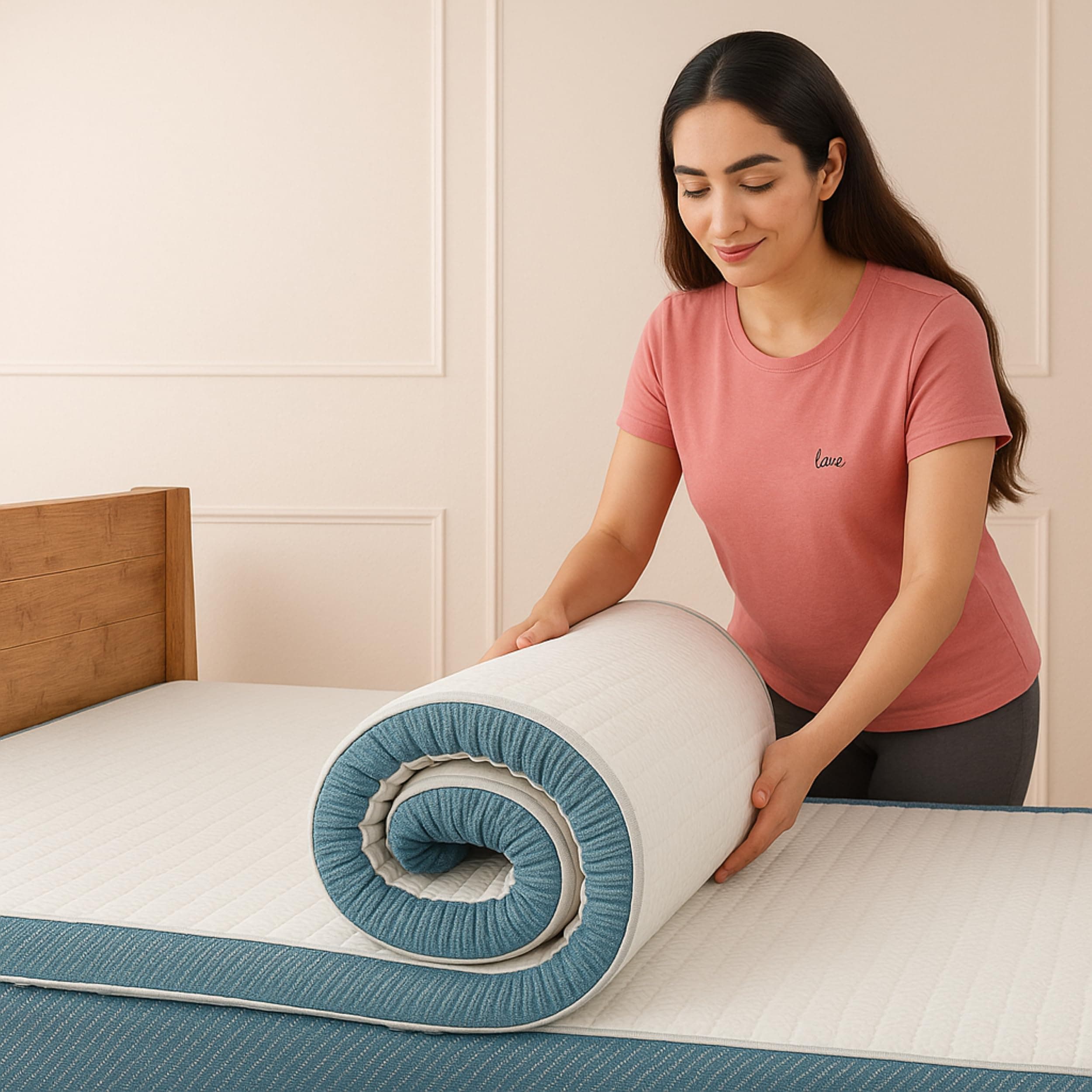 UrbanBed Cool Gel Memory Foam Mattress Topper Double Bed 72x48 | 3" Thick Bed Topper | Plush 3-Zone Design Mattress Pad | Ideal for Back & Side Sleepers | Premium UltraFresh Cover | 5 Years Warranty
