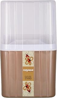 Nayasa Plastic Castle Cutlery Stand | Big | Utensils Holder with Compartments & Drip Tray | Spoon, Fork, Knife & Chopstick Organizer | Tabletop & Kitchen Storage Rack | Brown