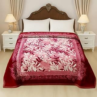 Cloth Fusion Printed Mink Blanket for Winter Double Size,1100 GSM,Soft Heavy Winter Blanket Kambal for Comfort & Warmth (88X90 Inches, Maroon Floral Leaf)