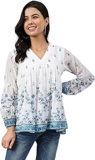 Janasya Women's Georgette Digital Print Flared Top