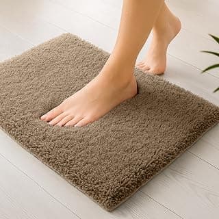 enera Microfibre Bath Mat | Soft & Absorbent 1700 GSM Rug | Non-Slip Latex Backing | Quick Dry, Washable Multipurpose Floor Mat for Bathroom, Bedroom, Kitchen & Home (Stello 40 x 60 cm) (Beige)