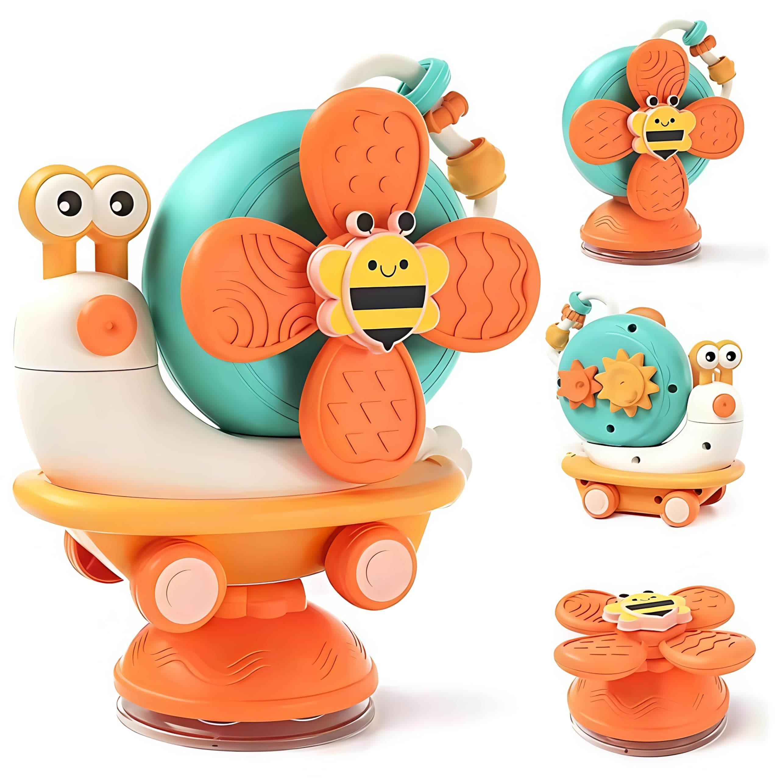 Supreme Deals® Sensory Montessori Educational Toys Cute Animal Food Grade Silicone Baby Bath Toys Suction Cup Spinner Toys Convertible Push-and-Go Car Learning Activities Gifts for Kids