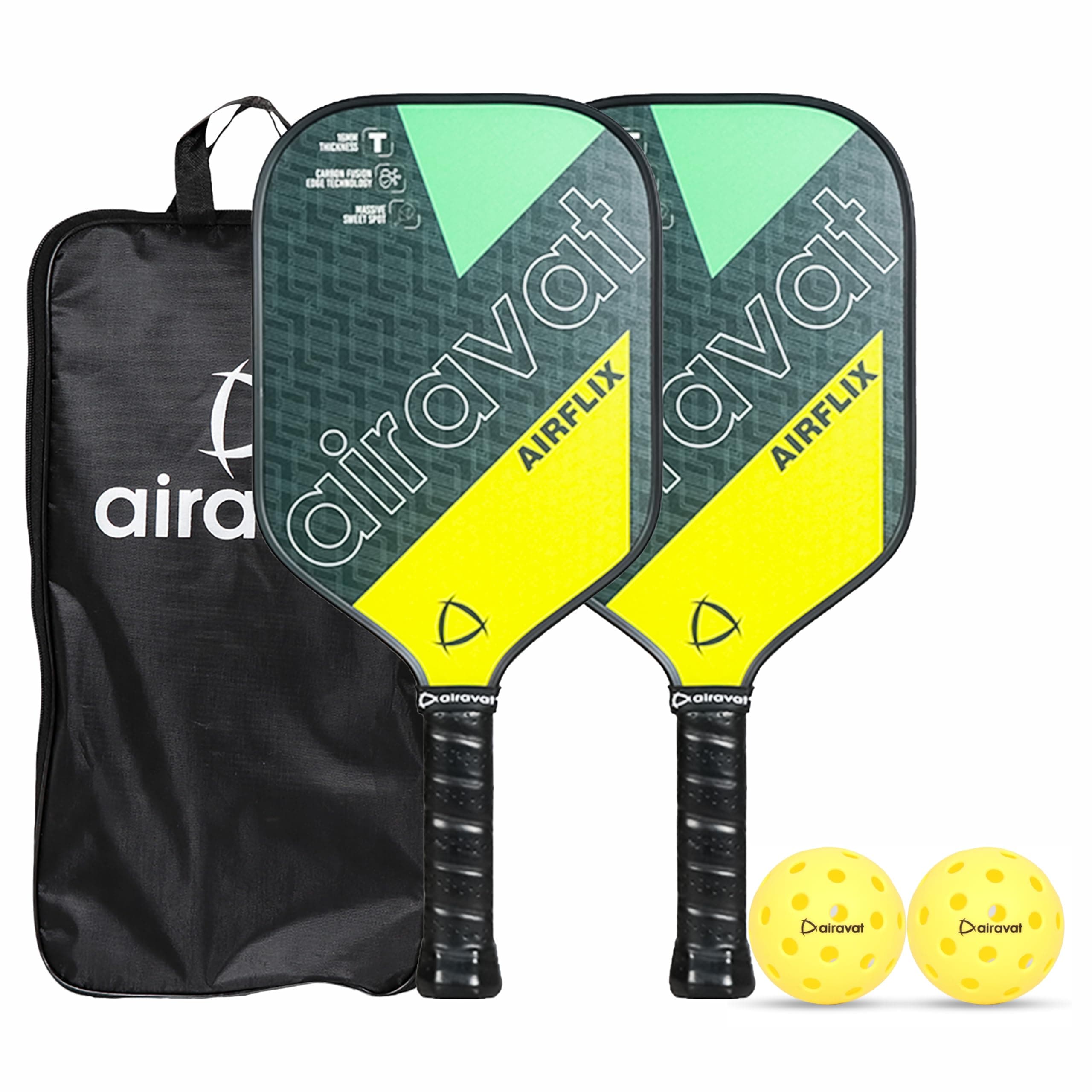 Airavat AIRFLIX 102OL Pickleball Paddle/Racket Set, 16MM Thick Pure Carbon Fiber, Lightweight, high-Performance Control and Comfort. Ideal for Kids, Adults, Beginners, and intermediates - Black