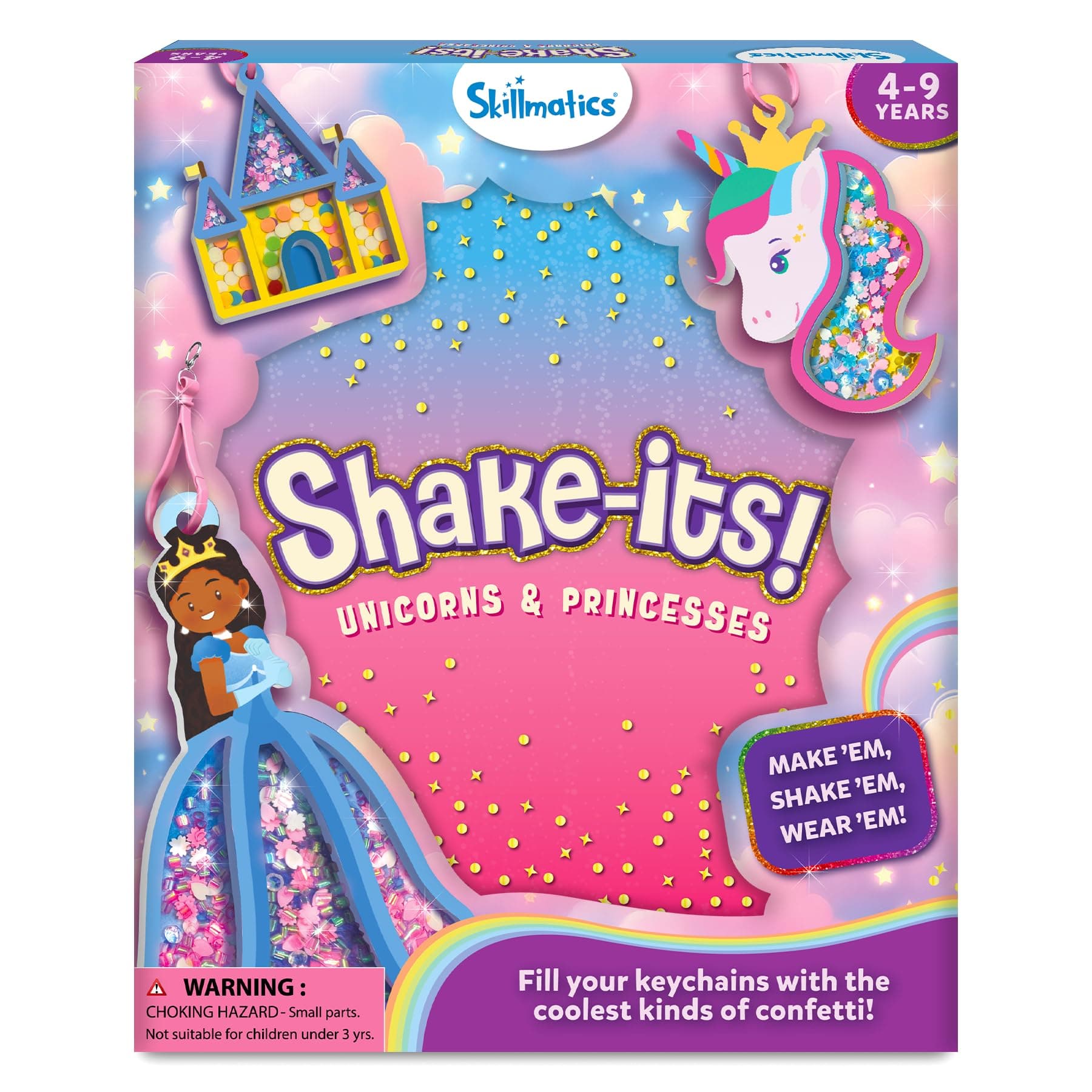 Skillmatics Art & Craft Activity - Shake-its, Unicorns & Princesses, DIY Craft Kit with Keychains, Fun & Creative Travel Toys, Party Favours & Birthday Gifts for Girls & Boys Ages 4, 5, 6, 7, 8, 9