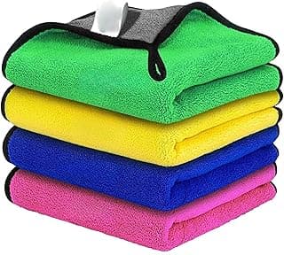 Microfiber Cleaning Cloths for Car (4 Towel), 40x30 cm Dual-Sided 450 GSM High Absorbency Towels for Detailing, Drying, Dusting and Home Kitchen Use, Multicolour