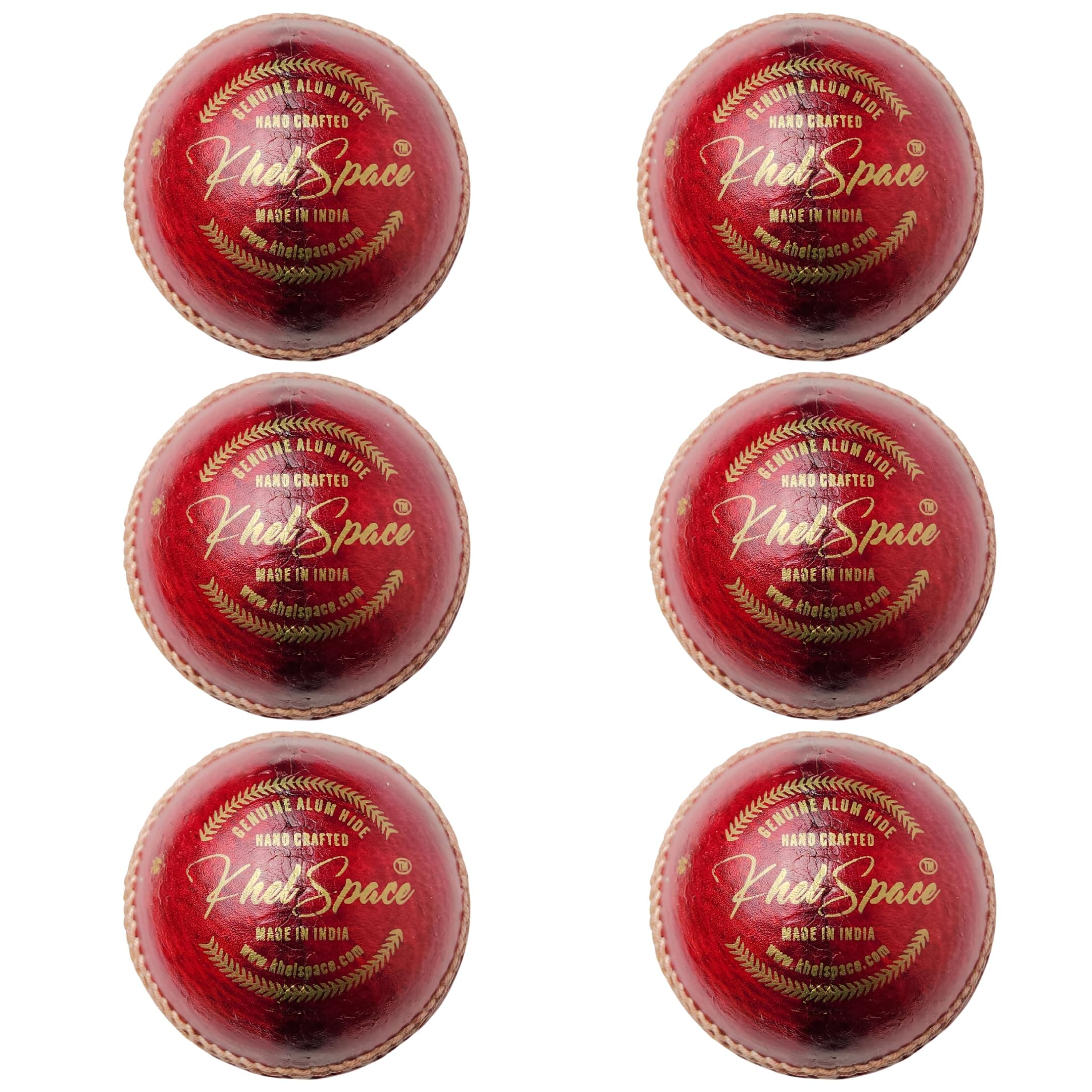 KHELSPACE KS-20 4 Piece Leather Cricket Ball Red | Hand-Stitched Professional Grade | Durable for Test, ODI, T20 & Practice Matches | Swing & Seam Optimized | Premium Shine | Pack of 6 Cricket Balls