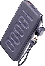 Ambrane 10000mAh Slim & Compact Powerbank with in-Build Type C Cable, 22.5W Fast Charging, USB & Type C Output, Power Delivery, Quick Charge for iPhone, Android & Tablets, Earbuds, (Stylo N10,Purple)