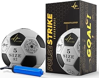 PulseITStrike Football Professional Match Ball Size 5 Stitched Standard Training Football for All Ages, Ideal for Ground, Grass, and Turf Use with Pump and Pin
