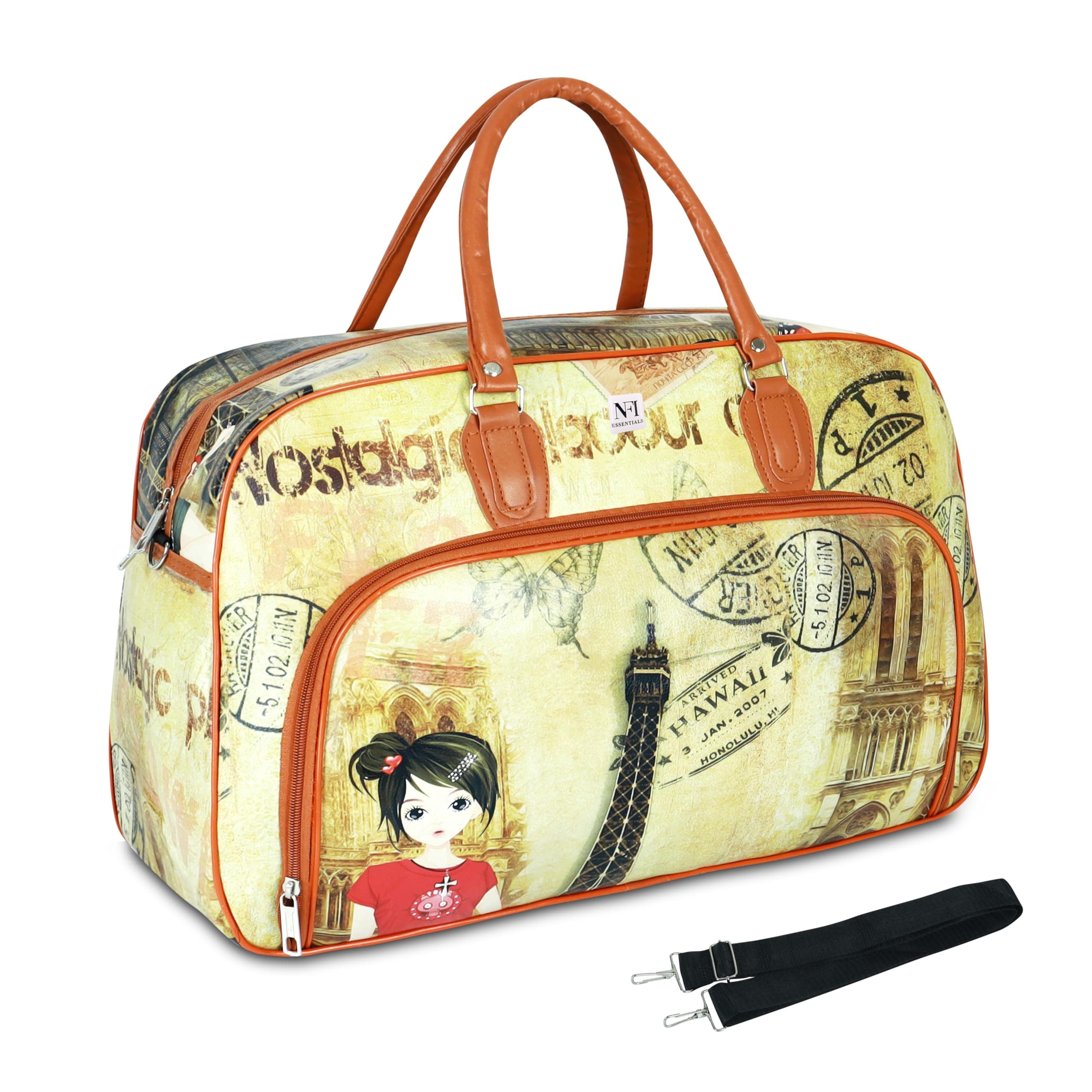 NFI essentials Printed Duffel Bag for Travel Men and Women's, Weekender Bags for Travelling Stylish Travel Hand Bag for Luggage 29L (Mixed Design)