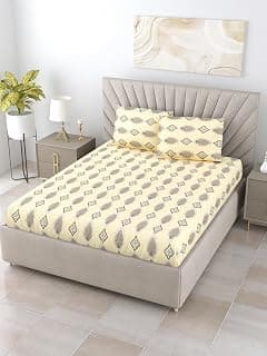 Bombay Dyeing 144 TC Florentine 100% Cotton One King Size 274 x 274 Cm / 108 x 108 Inches Bedsheet with 2 Pillow Covers Size 46 x 69 Cm (7871YLW)