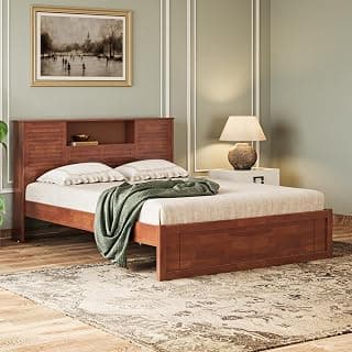 Wakefit Bed | Queen (78 X 60) Sheesham Wood Bed Without Storage, 3 Year Warranty | - Aquari - Gold Brown