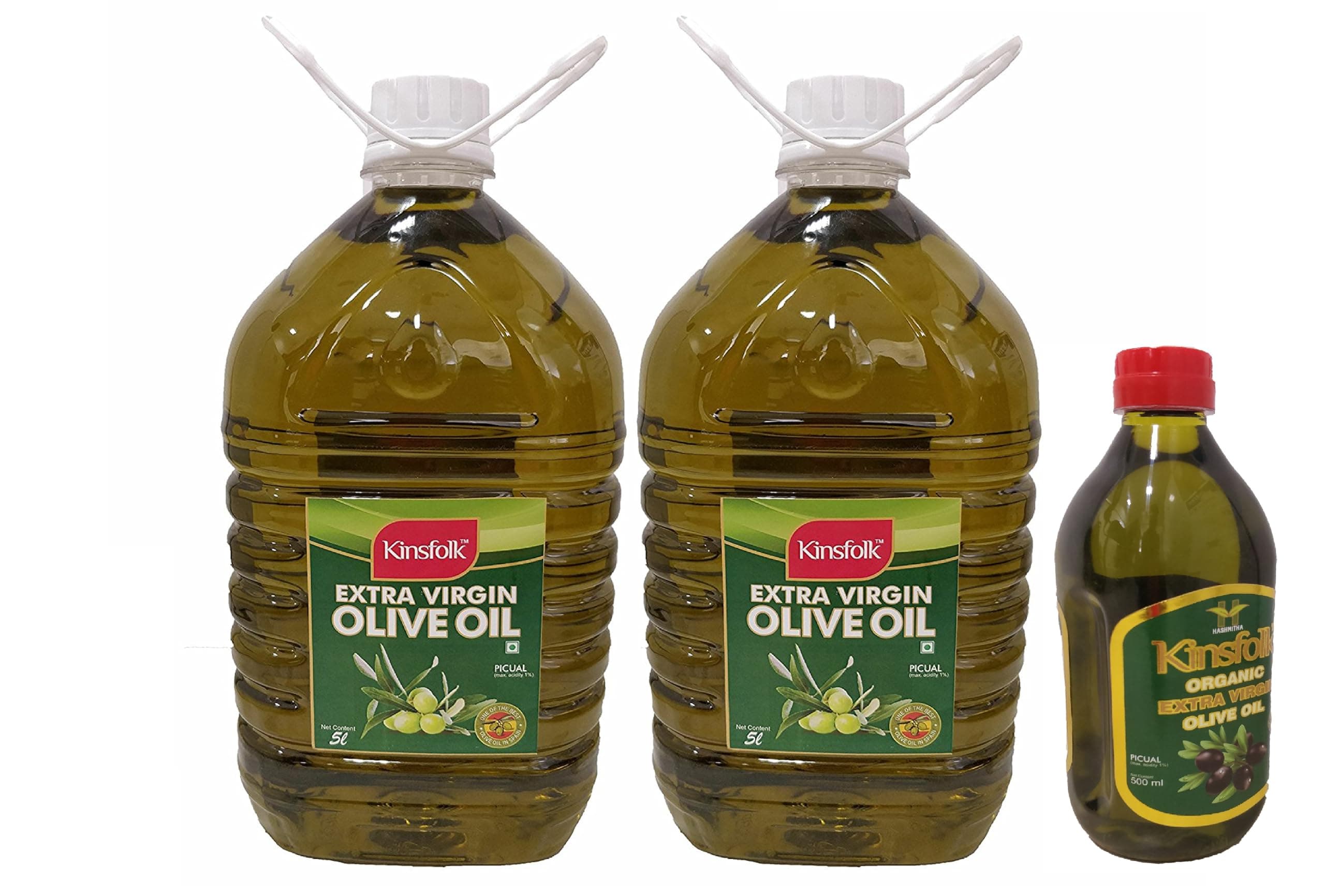 Kinsfolk Buy 2 Extra Virgin Olive Oil Get 1 Free | Cooking Oil For Sauteing Roasting Grilling Baking Dressings Salads Marinades & Dips | Plastic Bottle | Combo Pack | 5 Ltr + 500 Ml