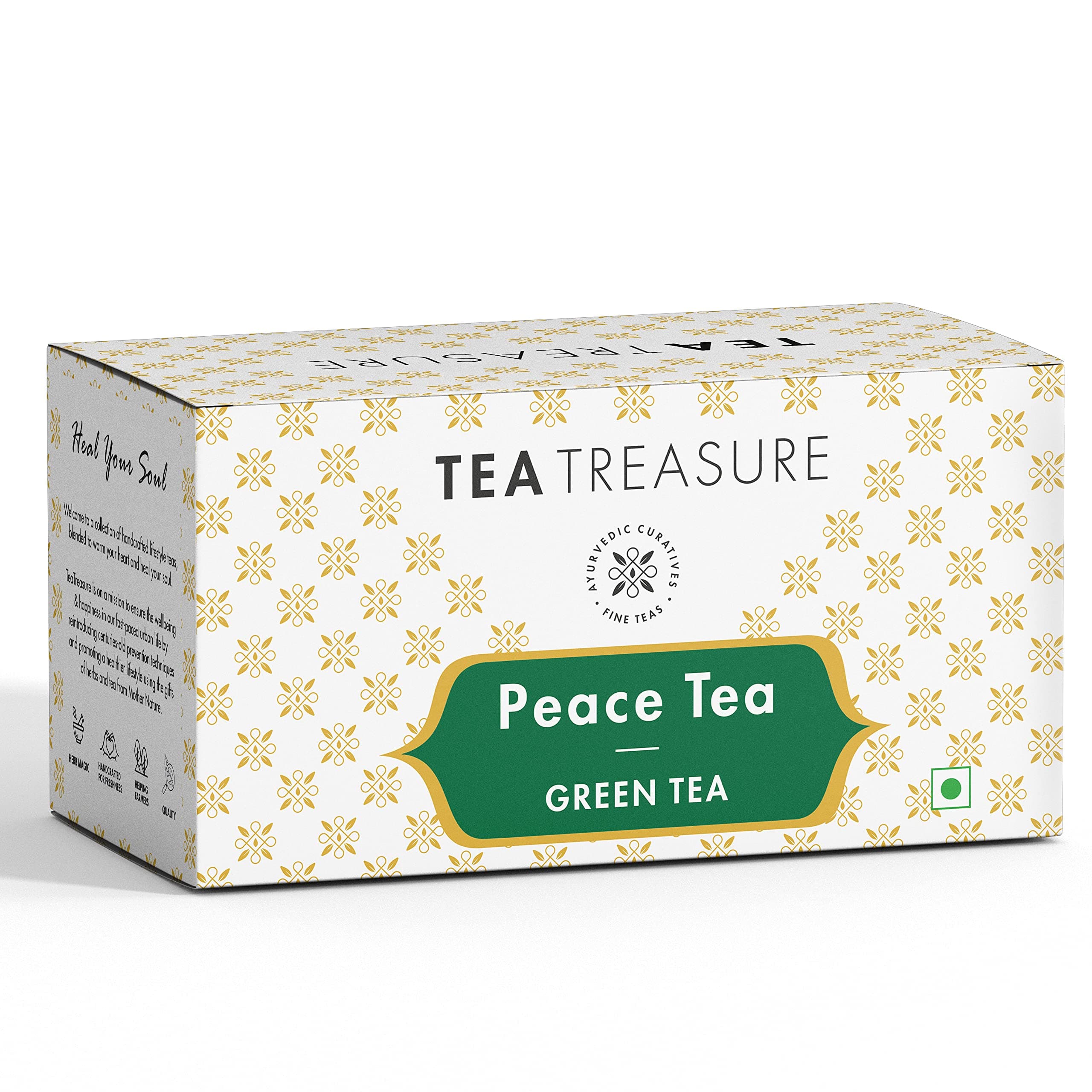 Tea Treasure Peace Jasmine Flower Green Tea Antioxidants Rich Calming and Soothing, 25 Pyramid Tea Bags