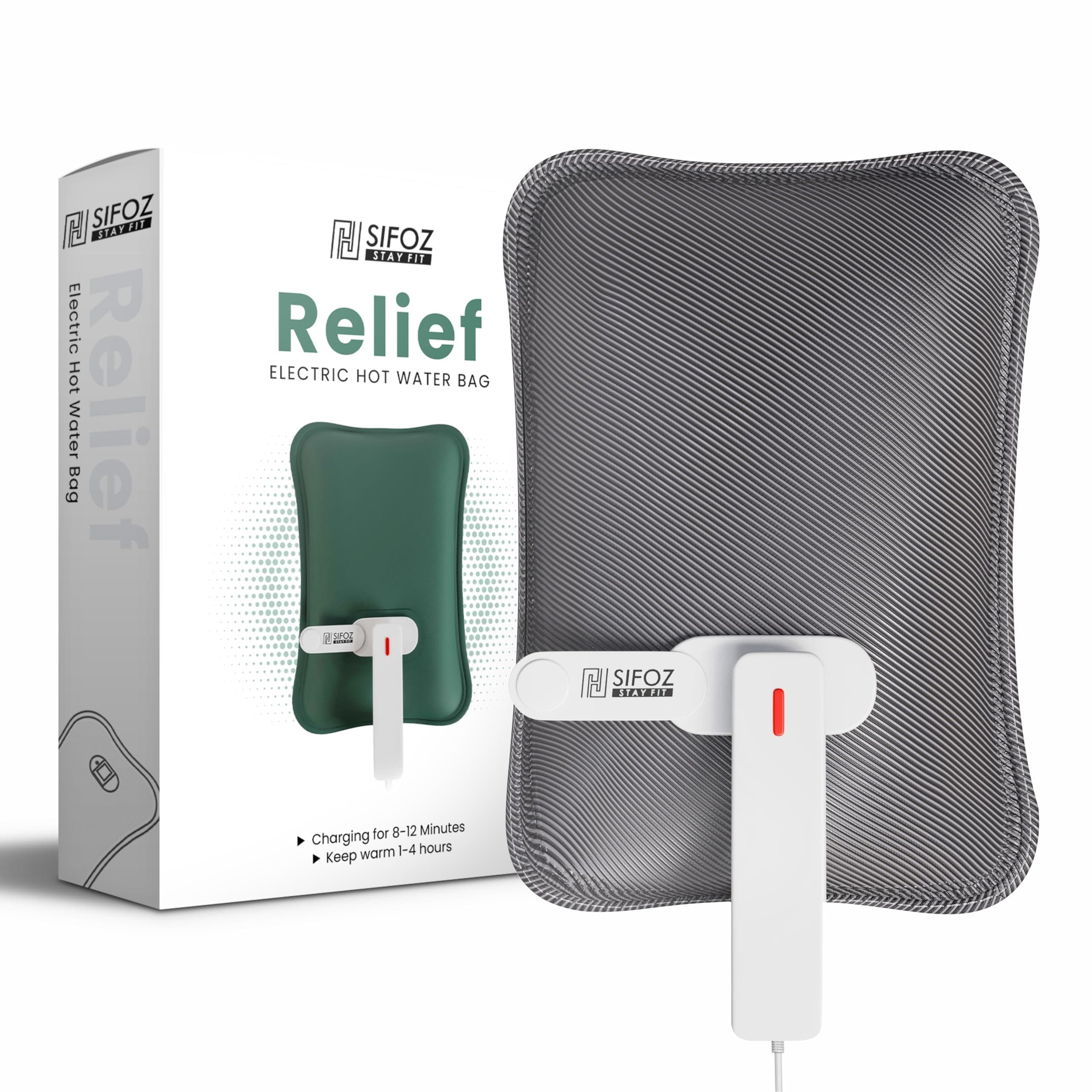 Sifoz Premium Electric Hot Water Bag for Pain Relief | 1 Year Warranty | Dual Insulation Silicon Technology Heating Pad For Period Cramps Hot Bags for Pain Relief in Shoulder, Back, Neck