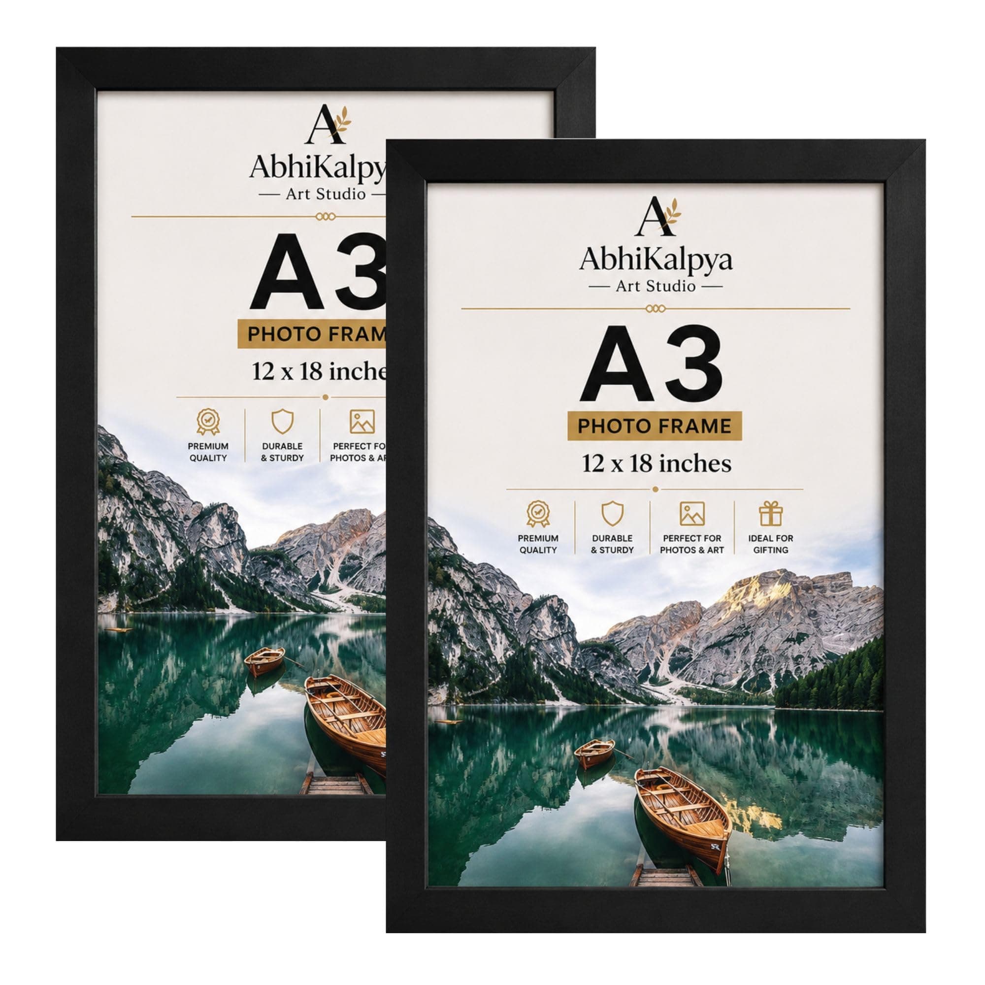 AbhiKalpya Art Studio A3 Size Photo Frame 12”x18” Inch Frame For Wall Artwork/Painting (Black) (Set of 2) Premium*