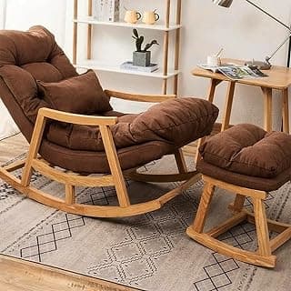 Comfortable Well Cushioned Rocking Chair with Footrest | Mid-Century Rocking Chair for All with Soft, Durable Cushioned and Quality Fabric for Home & Office (Brown)