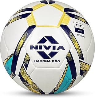 Nivia Rabona Pro Football, 32 Panel, Glossy TPU Stitched, Suitable for Soft & Dry Ground, Hard Ground with Grass & Artificial Turf, International Match Ball (White, Size - 5)