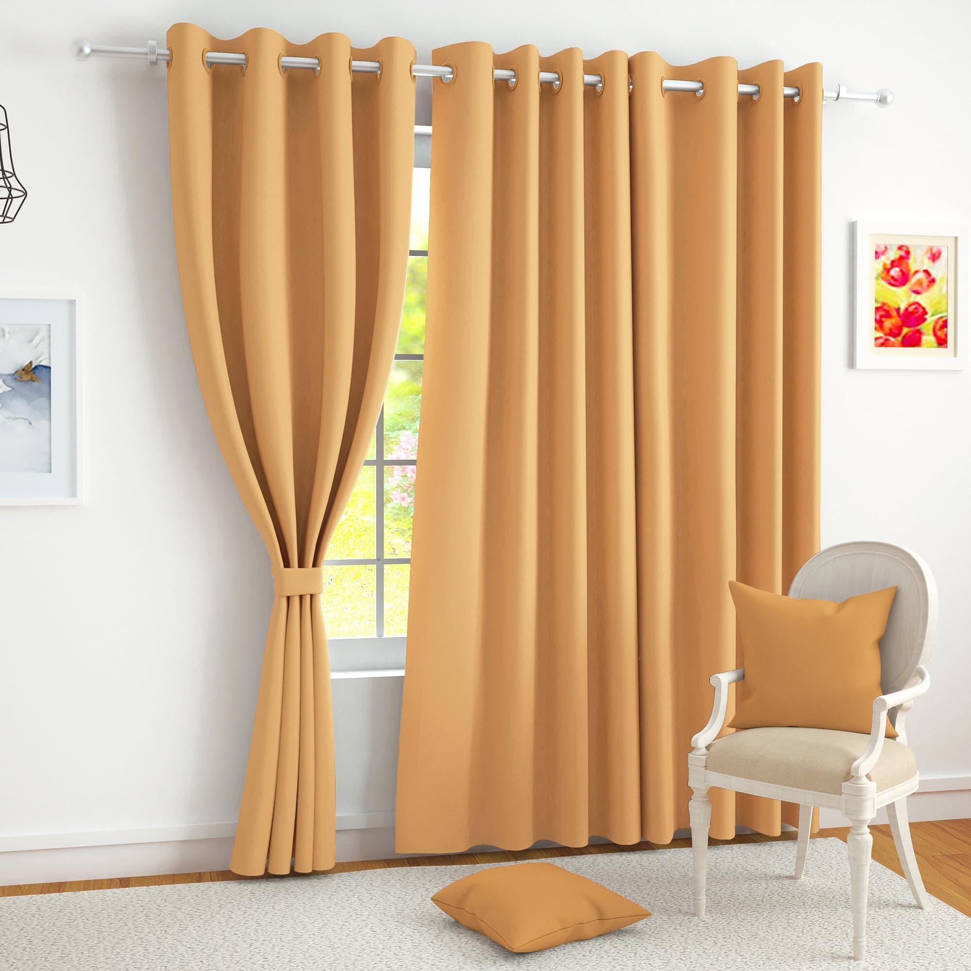 Story@Home 100% True Blackout Long Door Curtains 9 Feet Long Set of 1 | Plain Design | Room Darkening Curtain | Thermal Insulated Curtains for Living Room, Bedroom | (116 x 275 cm, Mustard)
